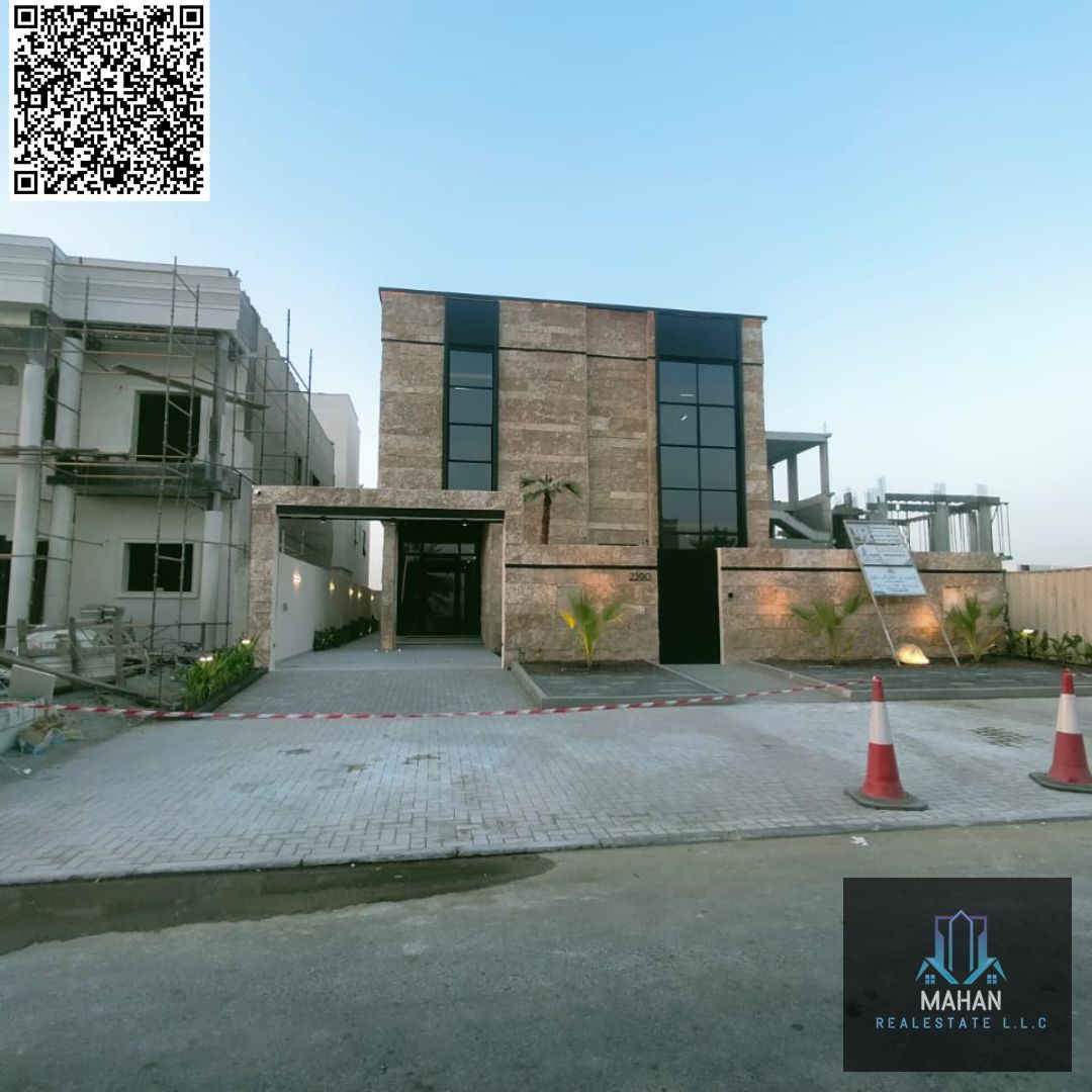 Luxury Villa – Al Alia Area Stone façade with a modern entrance, outdoor and indoor landscaping. Prime location with a 9-meter setback and additional