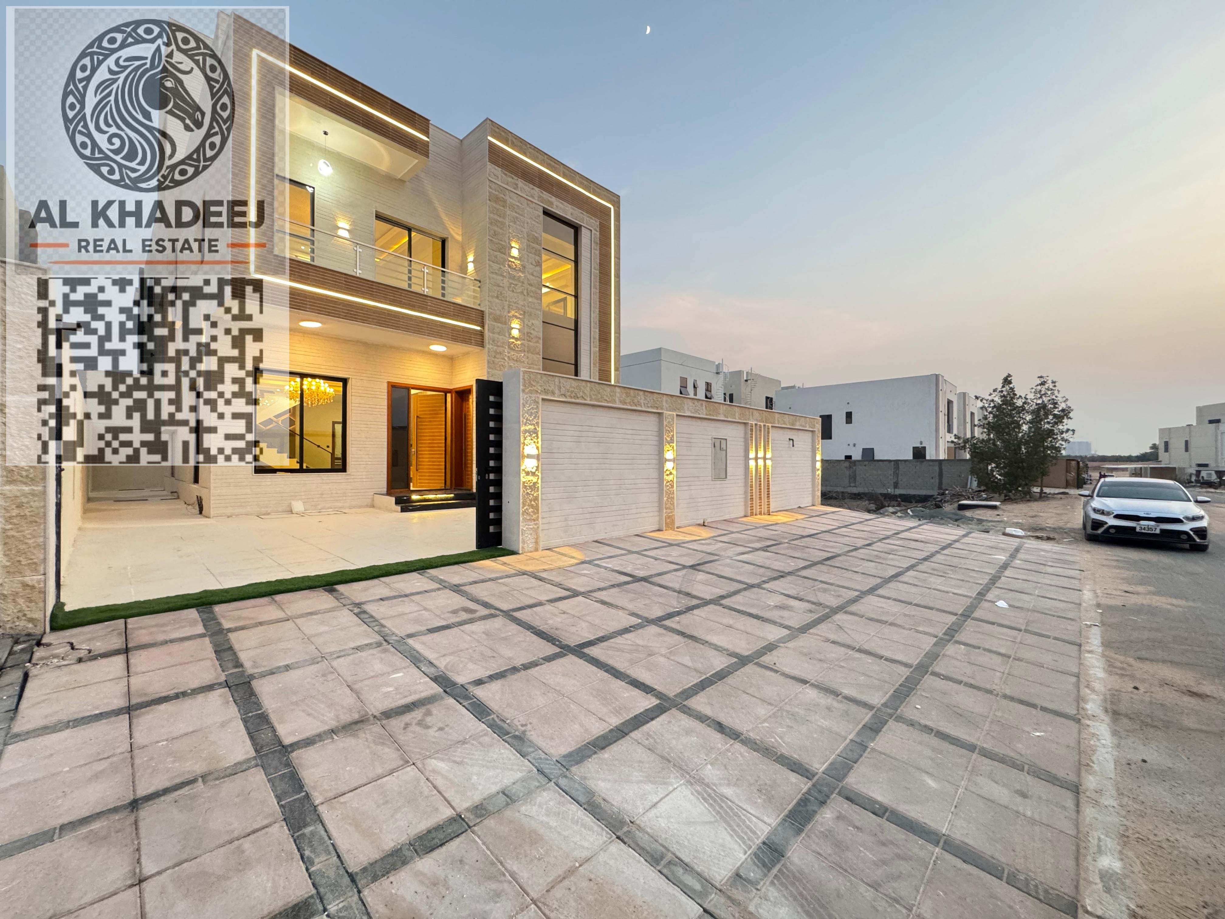 For sale, a new, modern, two-story villa, freehold for all nationalities, Ajman, Al Helio 2 area, on Mohammed bin Zayed Street