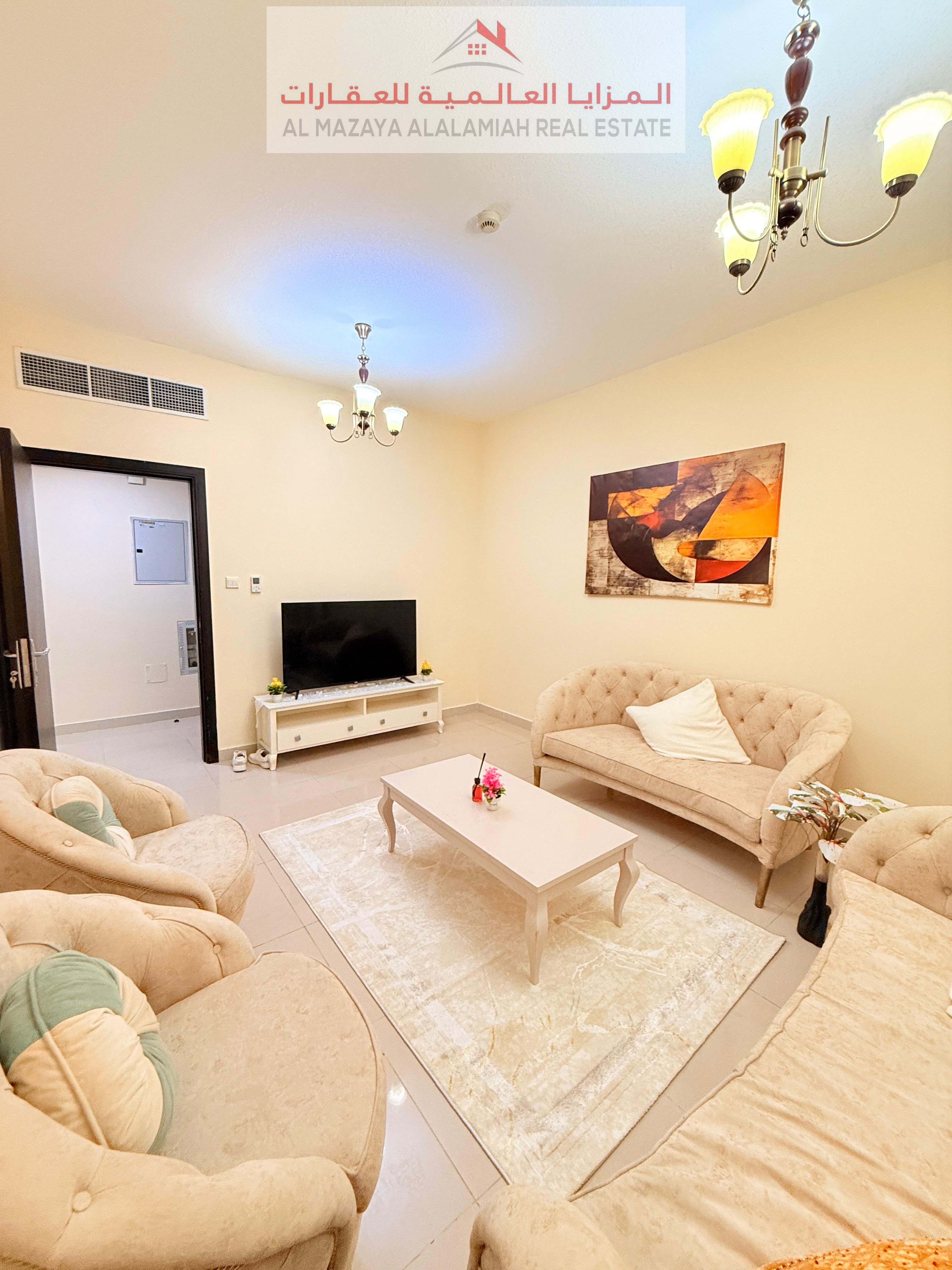 For rent monthly - fully furnished two-room apartment and living room - Sharjah - Al Taawun - with internet