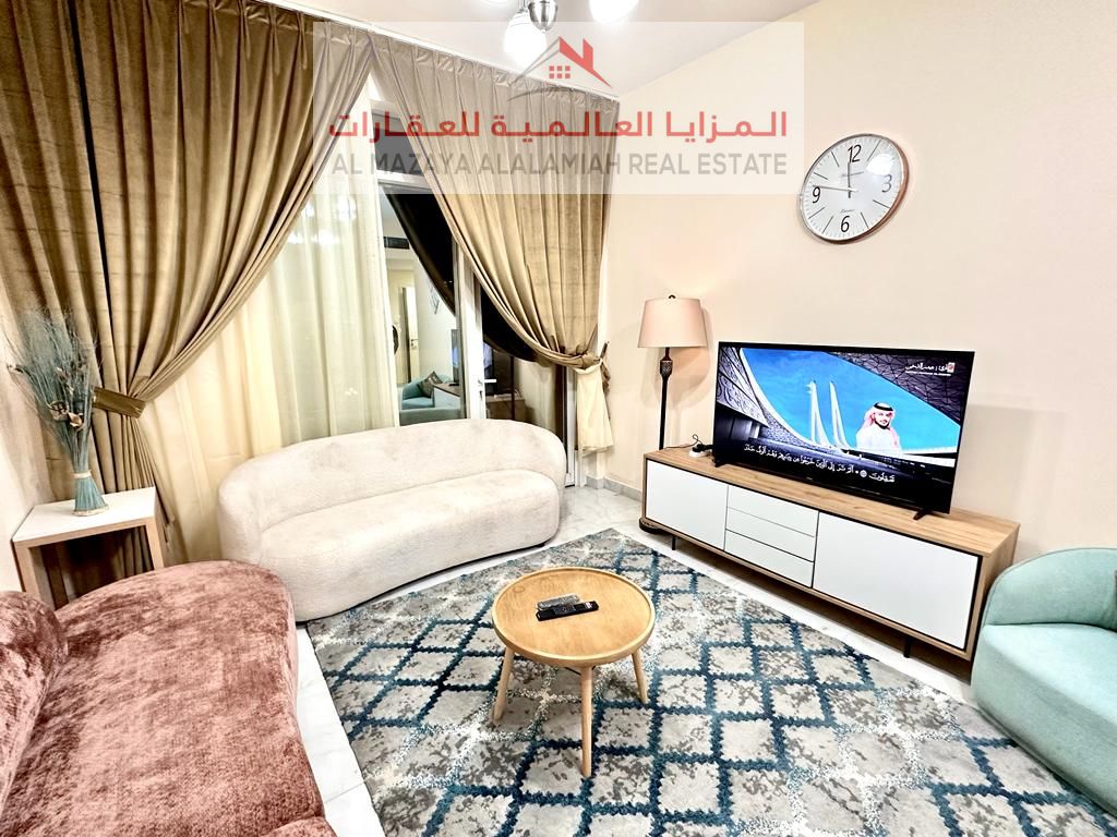 A fully furnished one-bedroom apartment in Al Qasba, Al Khan - Sharjah - with internet - for monthly rent