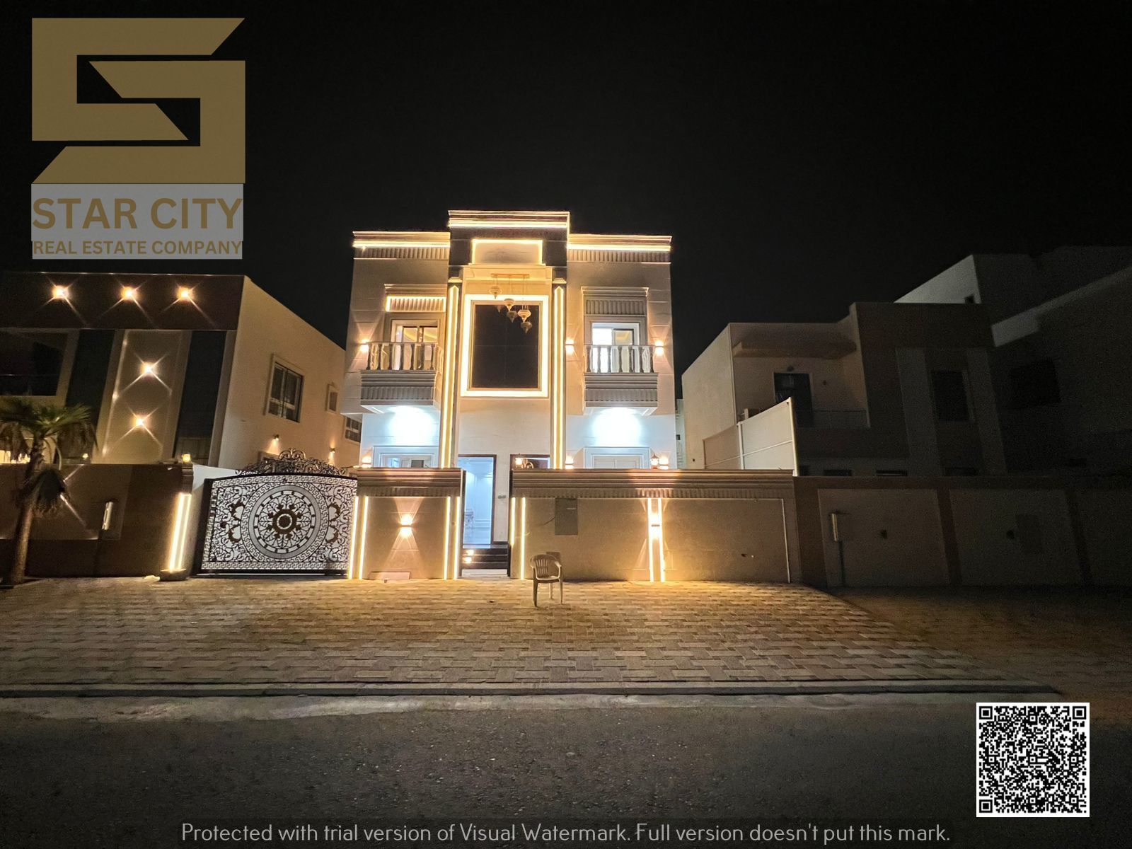 For sale - Luxury villa in Al Zahia, price includes air conditioning - Ajman | On the main street | Large setback | Two floors + roof | 5 master bedro