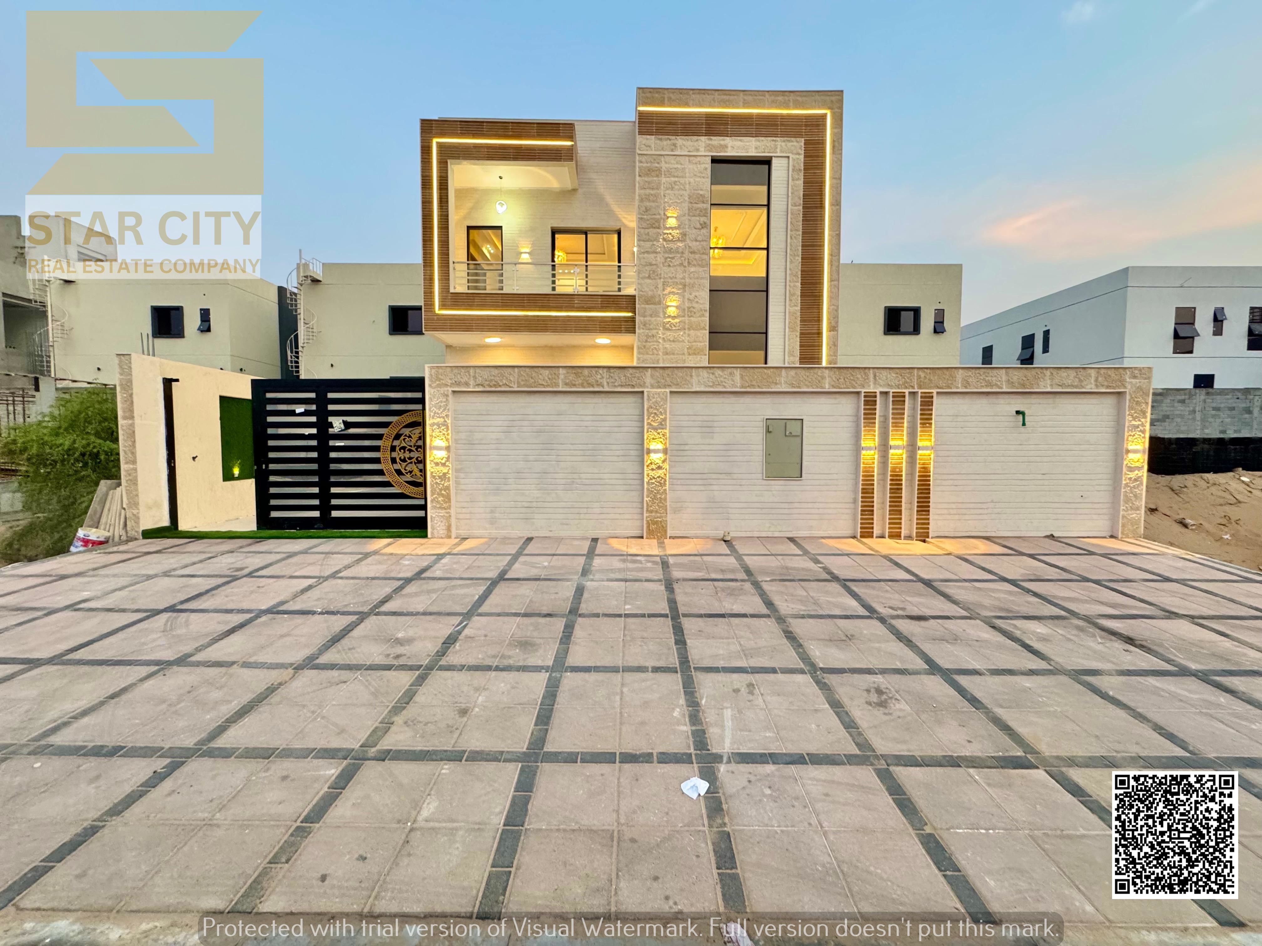 For sale, a new, modern, two-story villa, freehold for all nationalities, in Ajman, Al Helio 2 area, on Mohammed bin Zayed Street.