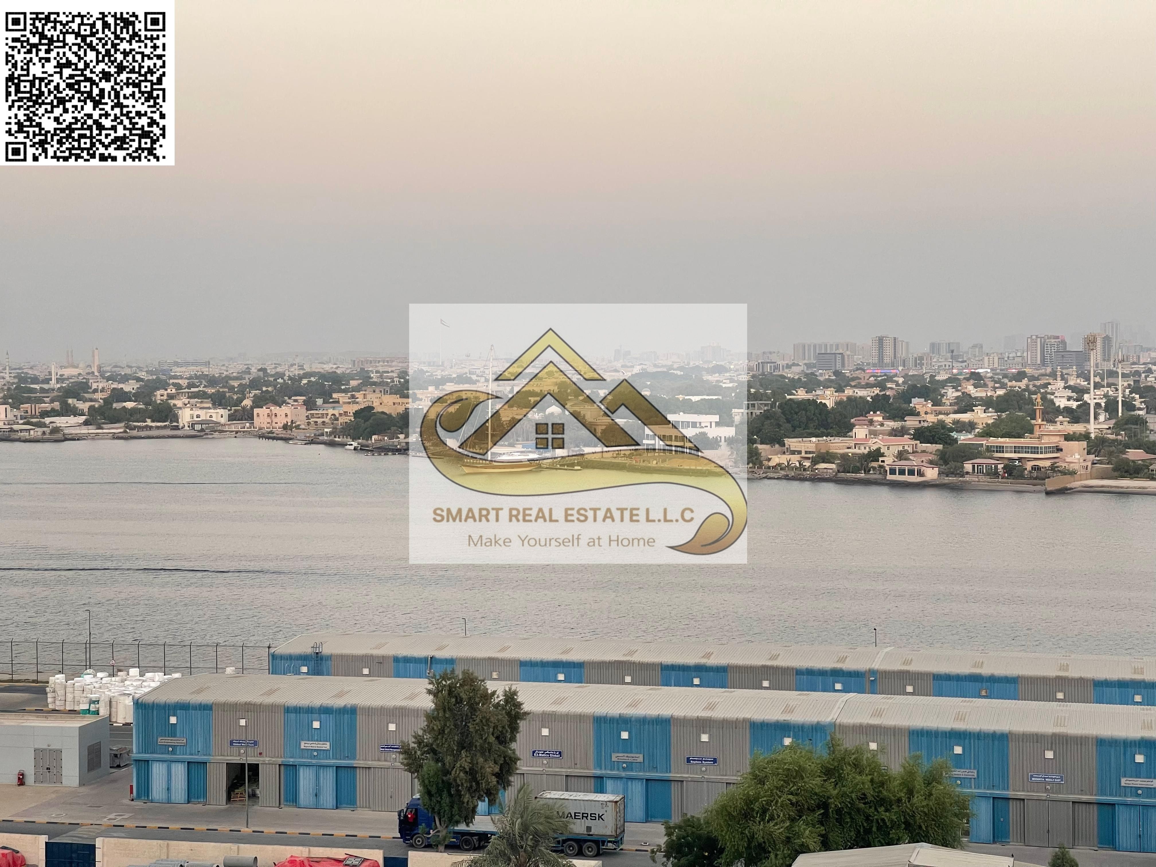 a luxury studio for sale big size in The most luxurious projects in Ajman orient towers withe a big balcony and a kitchen and a Very nice view
