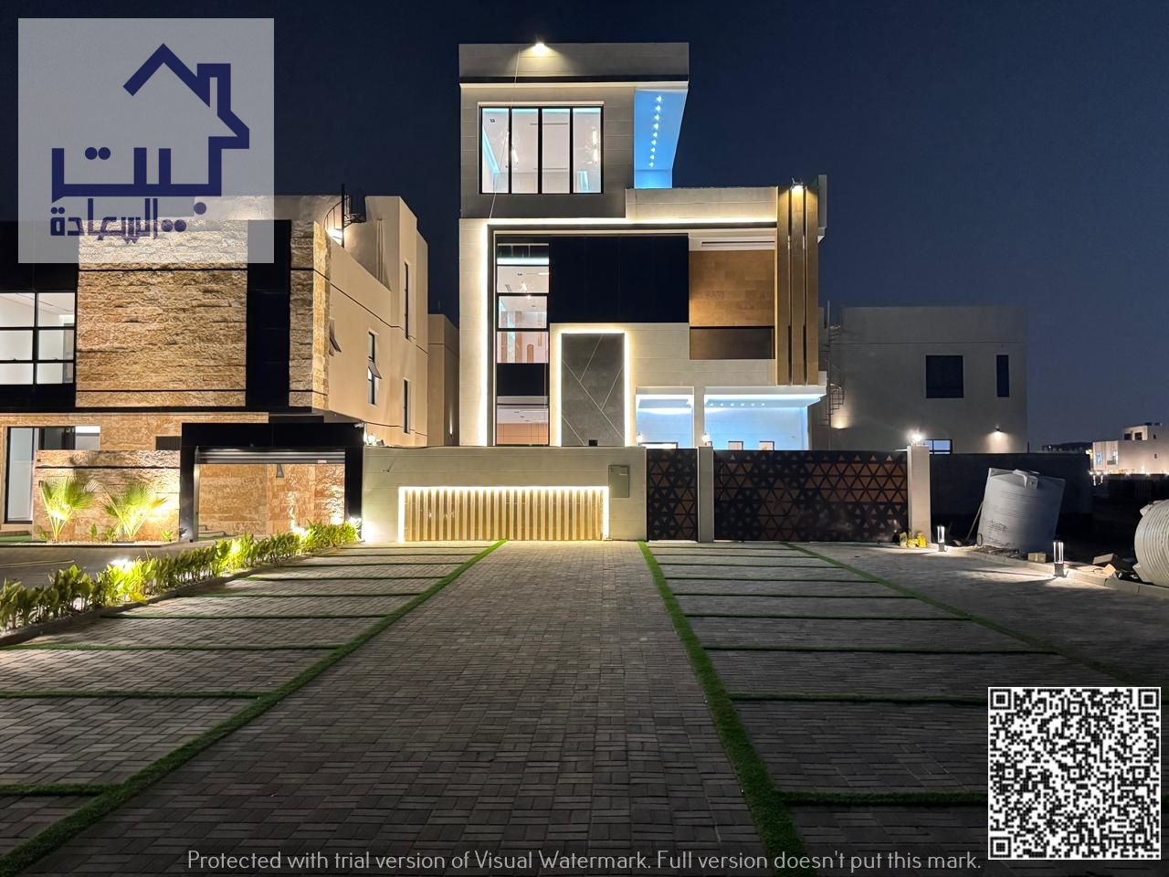 A villa in Al Bahia, on the main street opposite the showrooms. Central air conditioning, two floors and a roof, including registration and ownership
