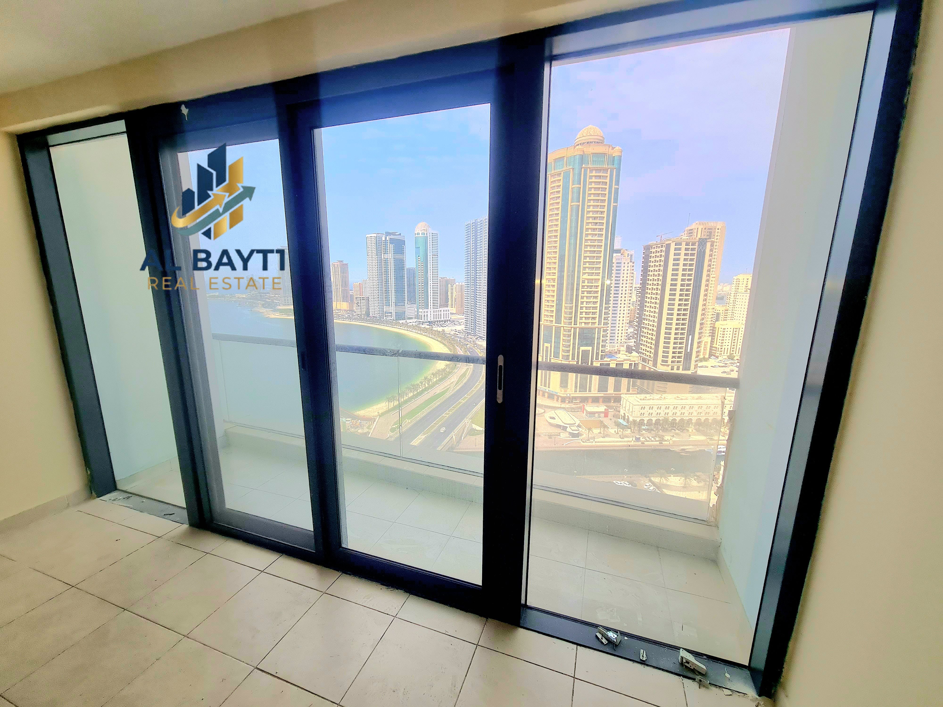 Luxurious 2BHK Water Front Ready To Move Chiller/AC Free 1 Parking FREE Gym Swimming pool Free Family building Near Al Qasba Canal Only 70k