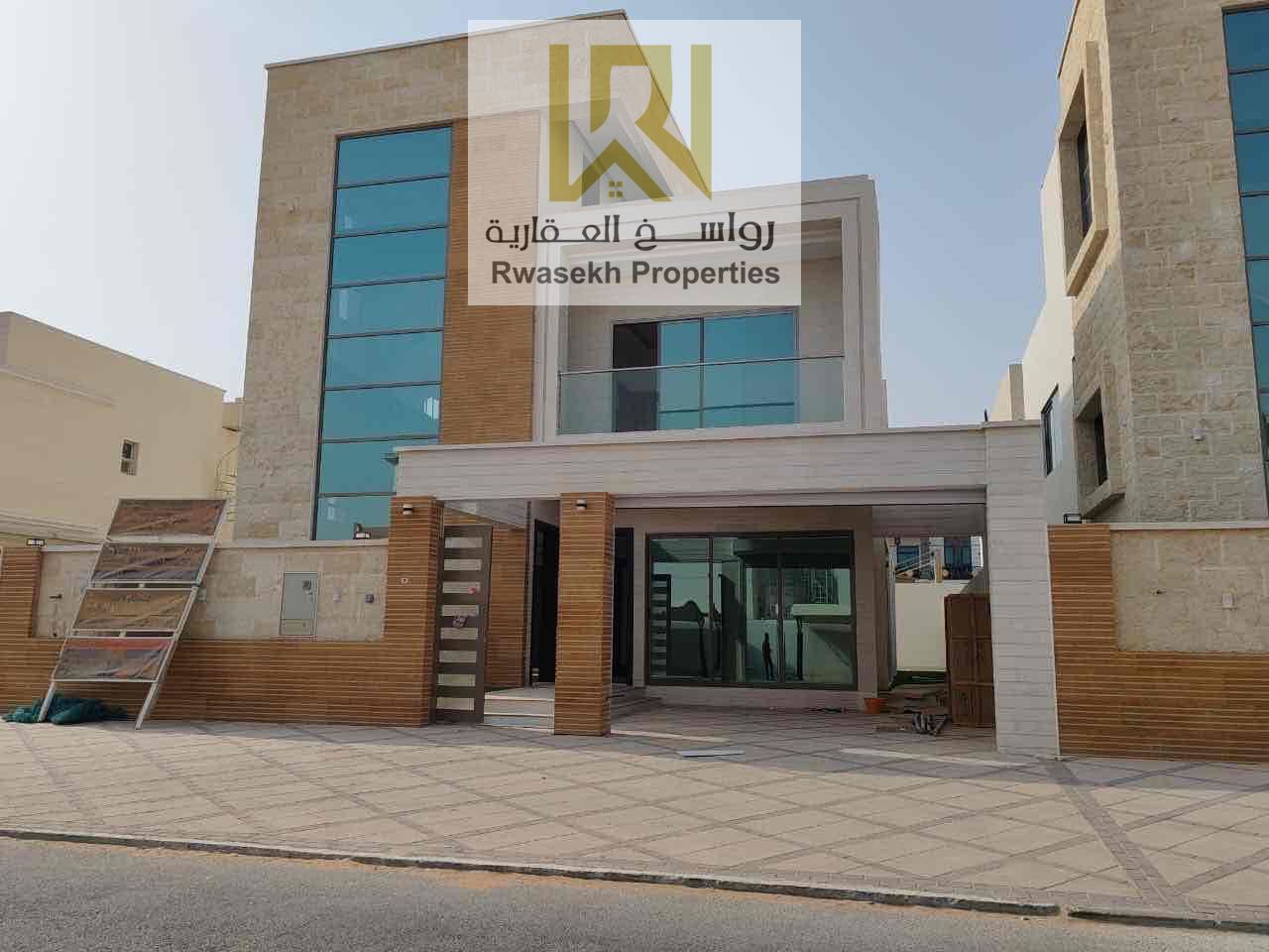 Luxury standalone villa in Al Yasmin, Ajman, near Al Hamidiya Park, featuring a unique architectural design and super deluxe finishes.