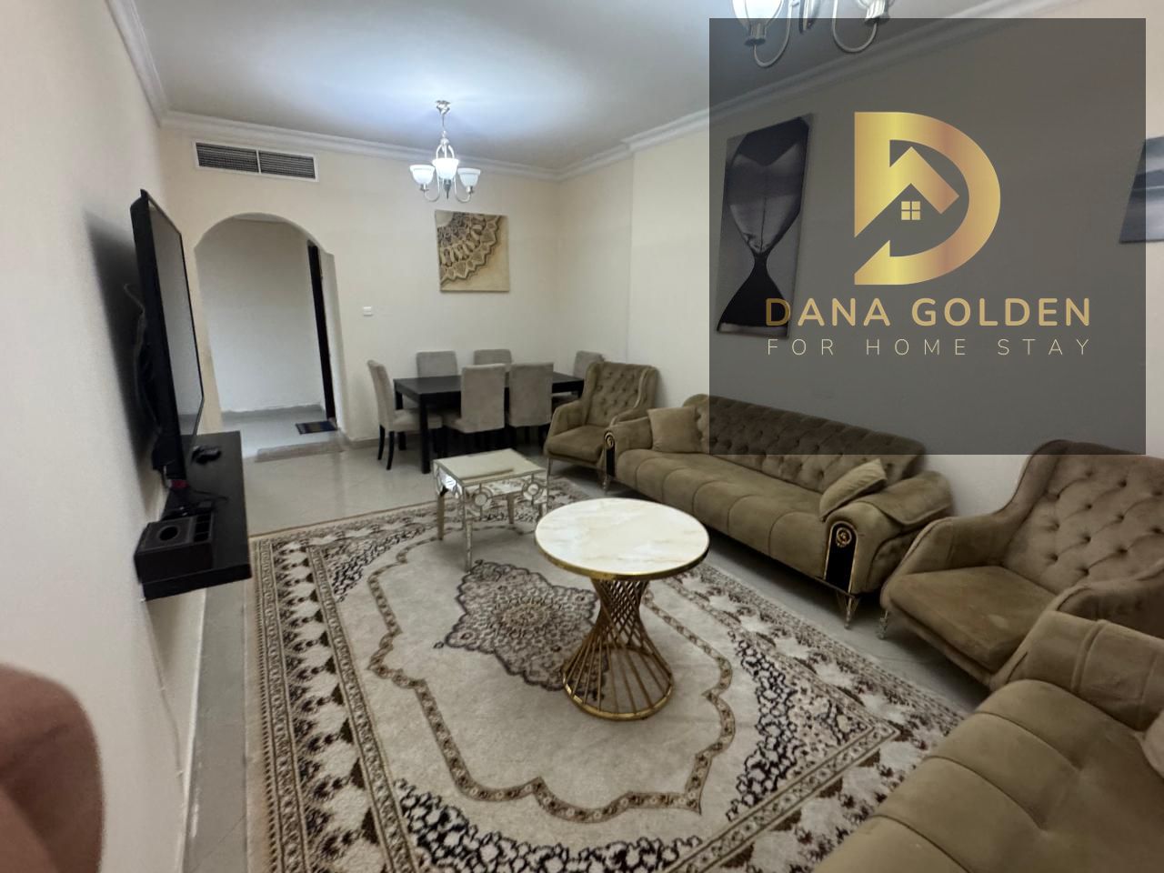 2 rooms and a maid's room / 2 halls / 3 bathrooms / furnished / Al Taawun