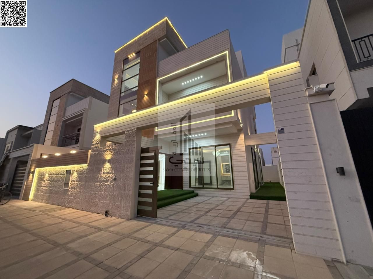 Villa for sale in Al Bahia Features: 6 master bedrooms • Majlis with bathroom • Living room with bathroom • Main kitchen • Maid's room • Large setbac