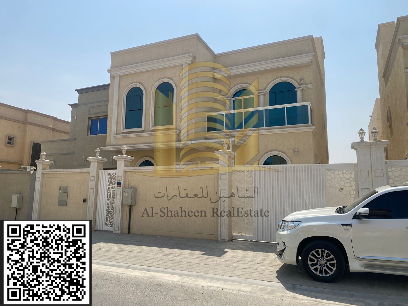 villa for rent in Ajman Al Zahya area Asphalt street Consists of: 5 master bedrooms + Majlis + Hall Dressing room + indoor prep kitchen Large outdoor kitchen Maid’s room with bathroom Laundry room With air conditioning + decorations Required area of