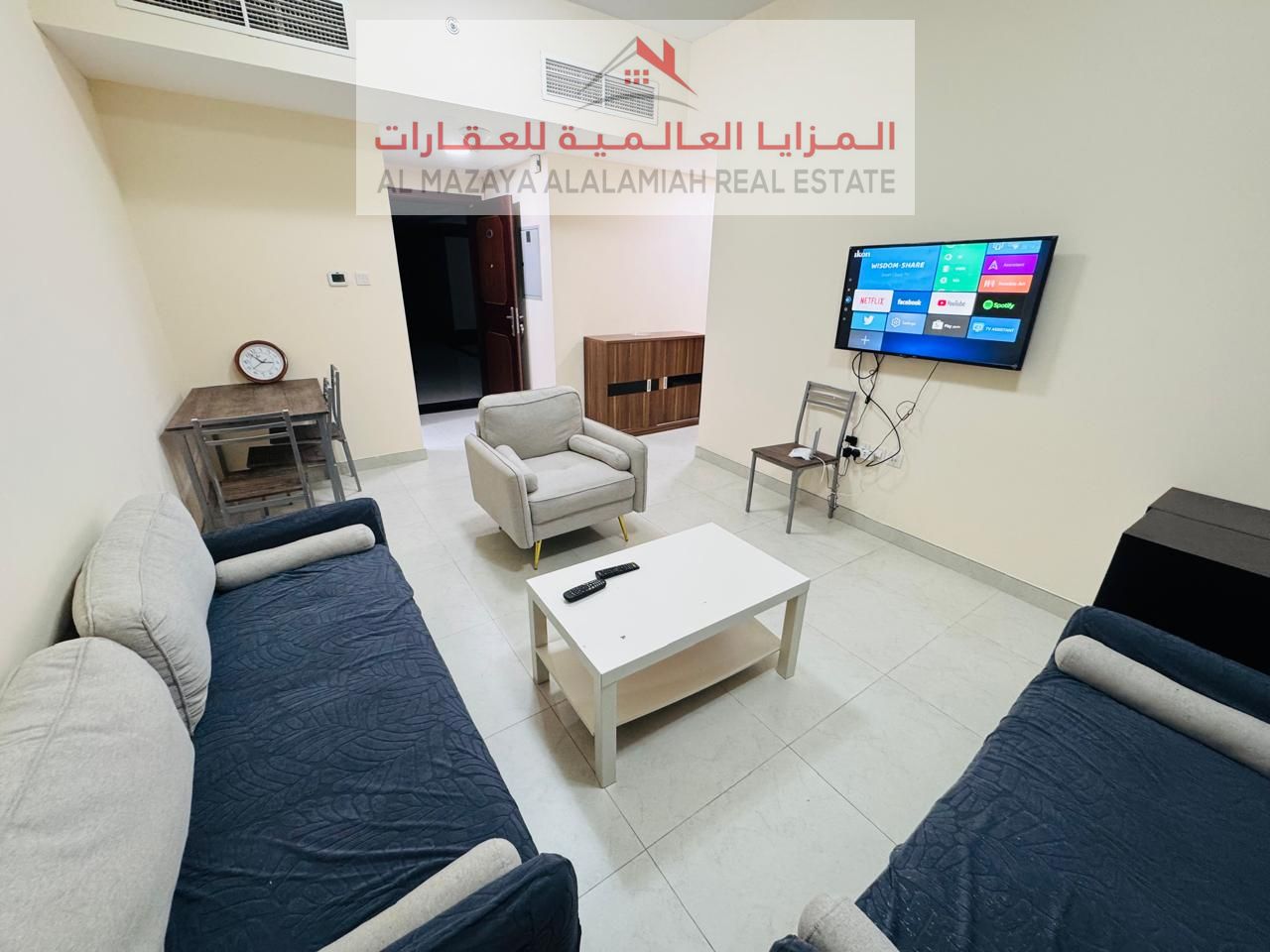 For rent monthly - First Resident - fully furnished one-bedroom apartment and living room - Sharjah - Al Taawun - with internet