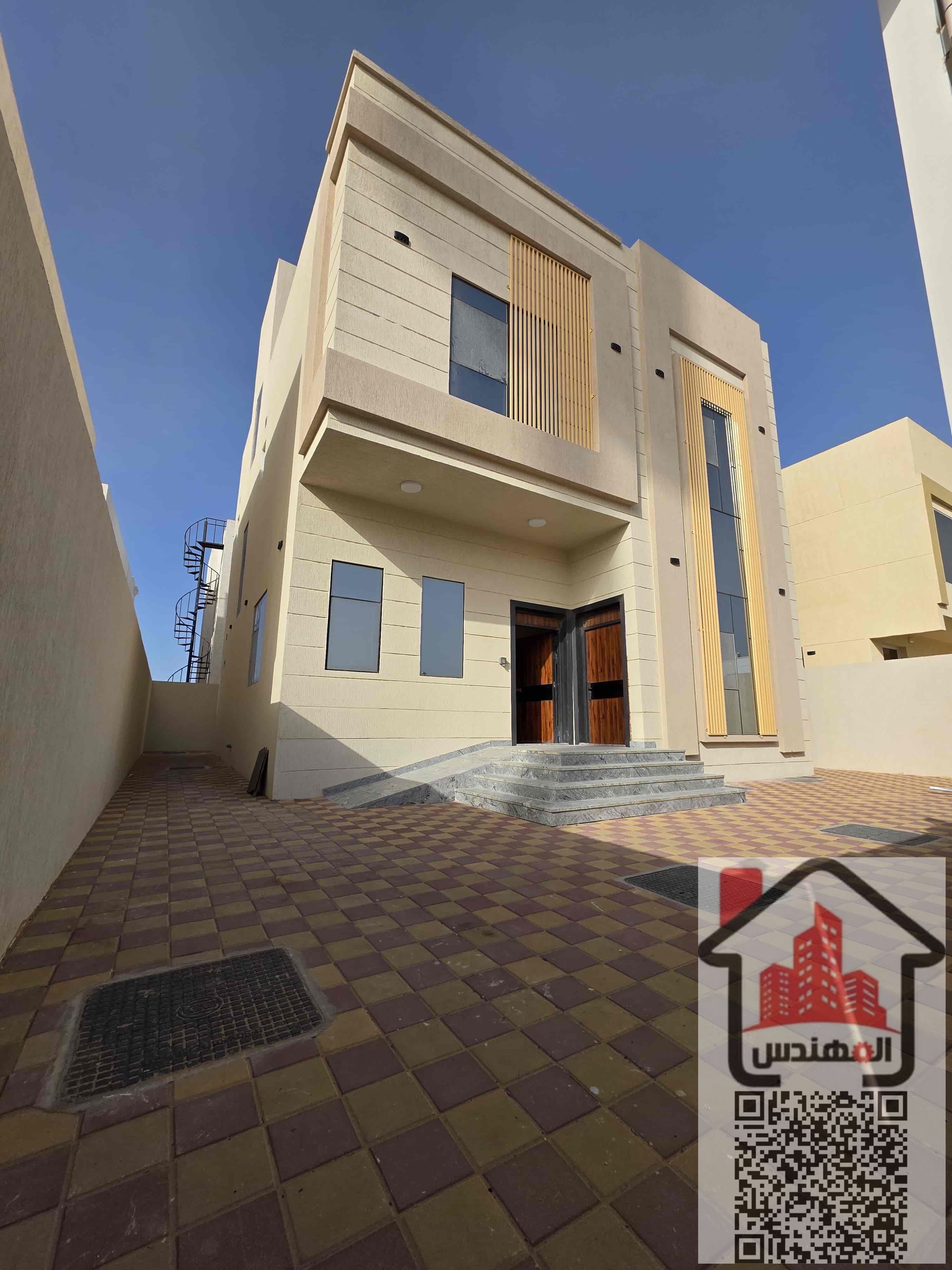 For rent, a first-inhabitant villa Ajman, Al Zahya area Ground floor, first floor, and roof 3 master bedrooms, a living room, and a hall Ask 90,000 dirhams