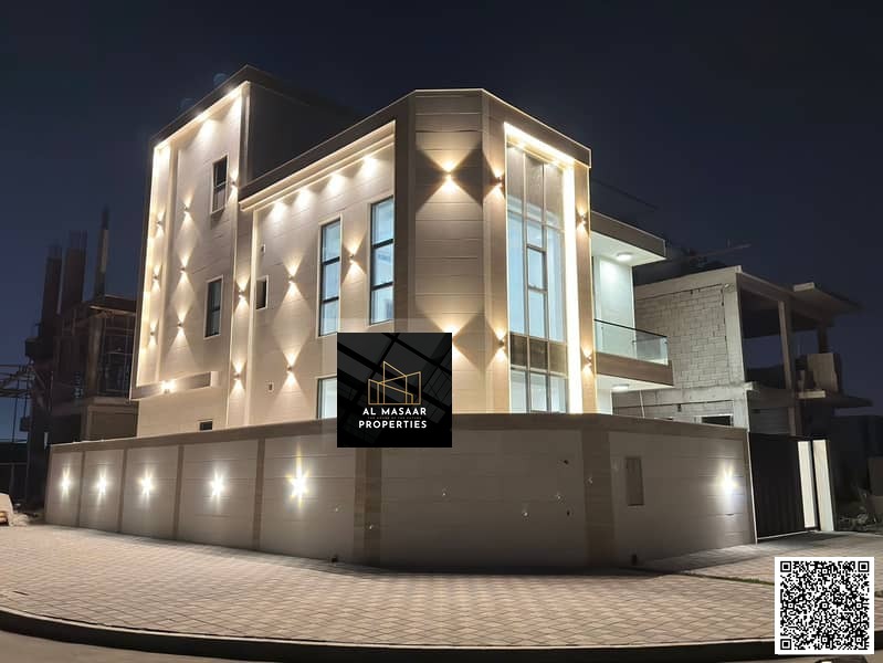 The villa of your dreams is a luxury corner next to services, on Sheikh Mohammed bin Zayed Road, freehold for all nationalities, two floors and a roof