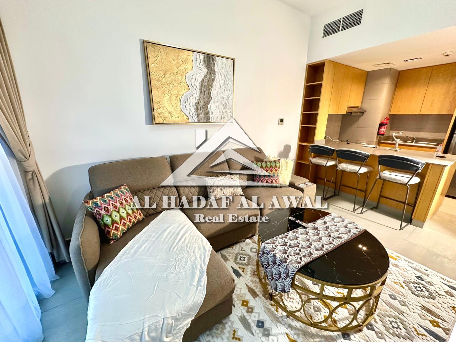 For monthly rent: one bedroom and a hall in Al mamsha with free internet parking gym swwiming pool and kids area play