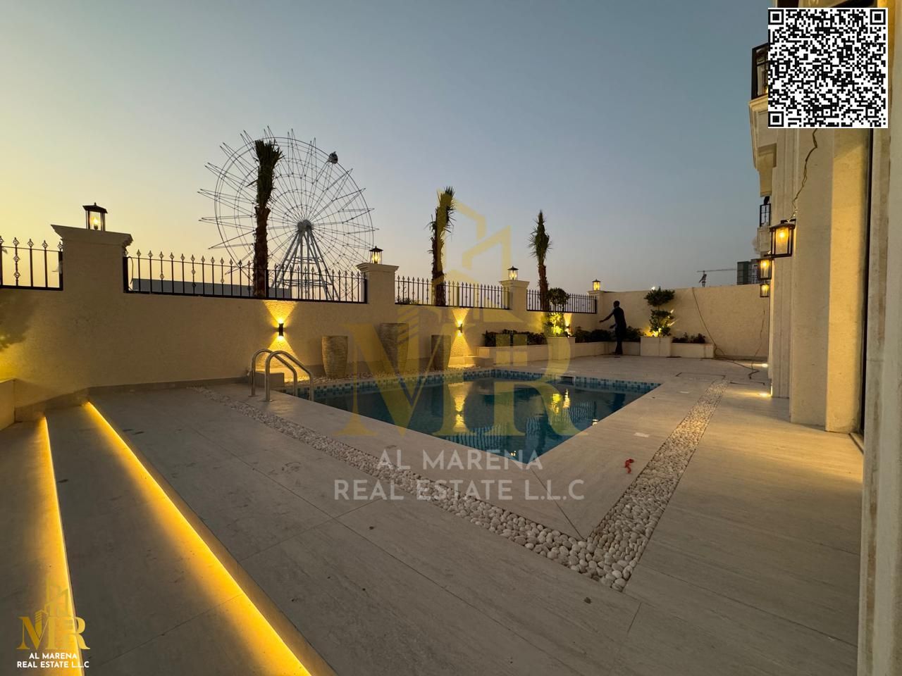 For lovers of luxury and large spaces, at a price including electricity, water, and central air conditioning, own a corner villa with a swimming pool,