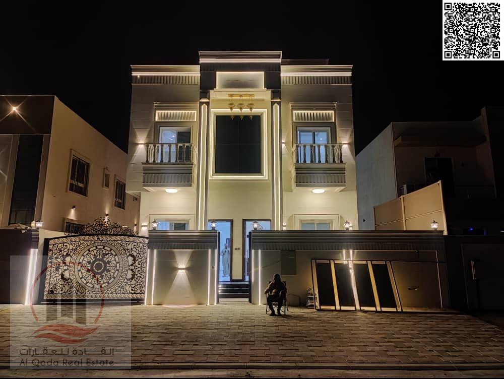 Villa for sale in Al Zahya area, Ajman, elegant design, prime location, including air conditioning