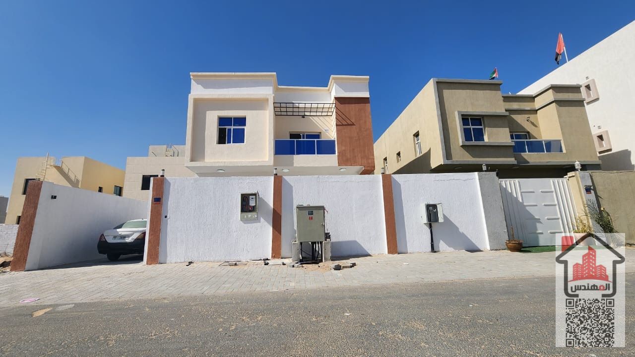 Two-story villa for rent in Ajman, Al Zahia area 4 master bedrooms, living room, and hall With air conditioning Internal courtyard Ask for 85,000 dirhams