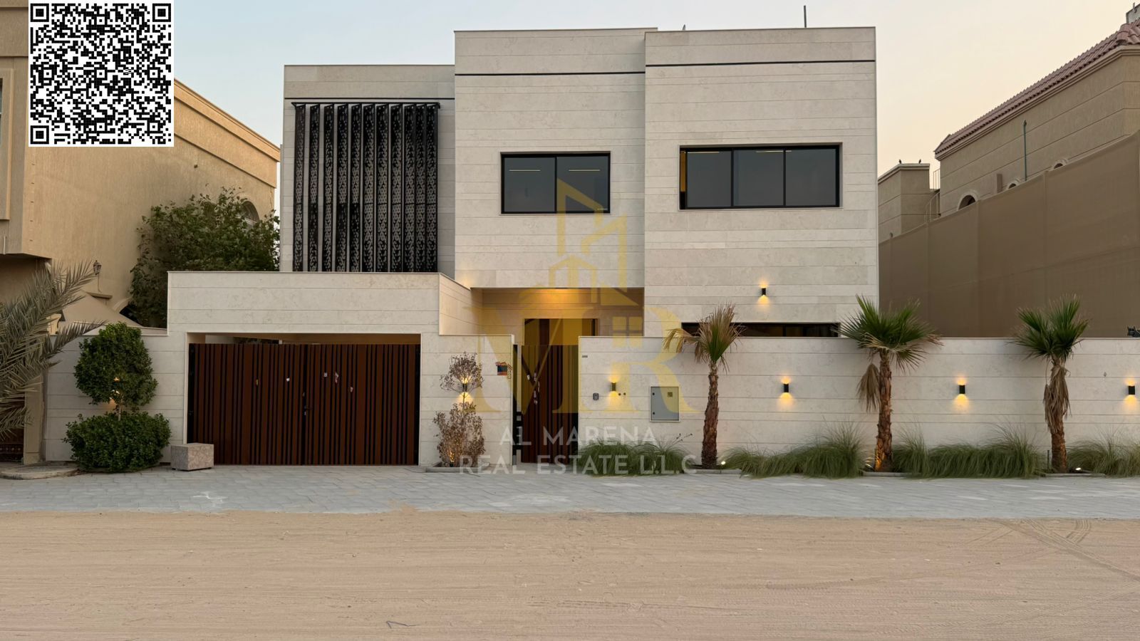 A villa in Rawdah, directly in front of the mosque, with a private pool, including electricity, water and air conditioning, freehold for all nationali