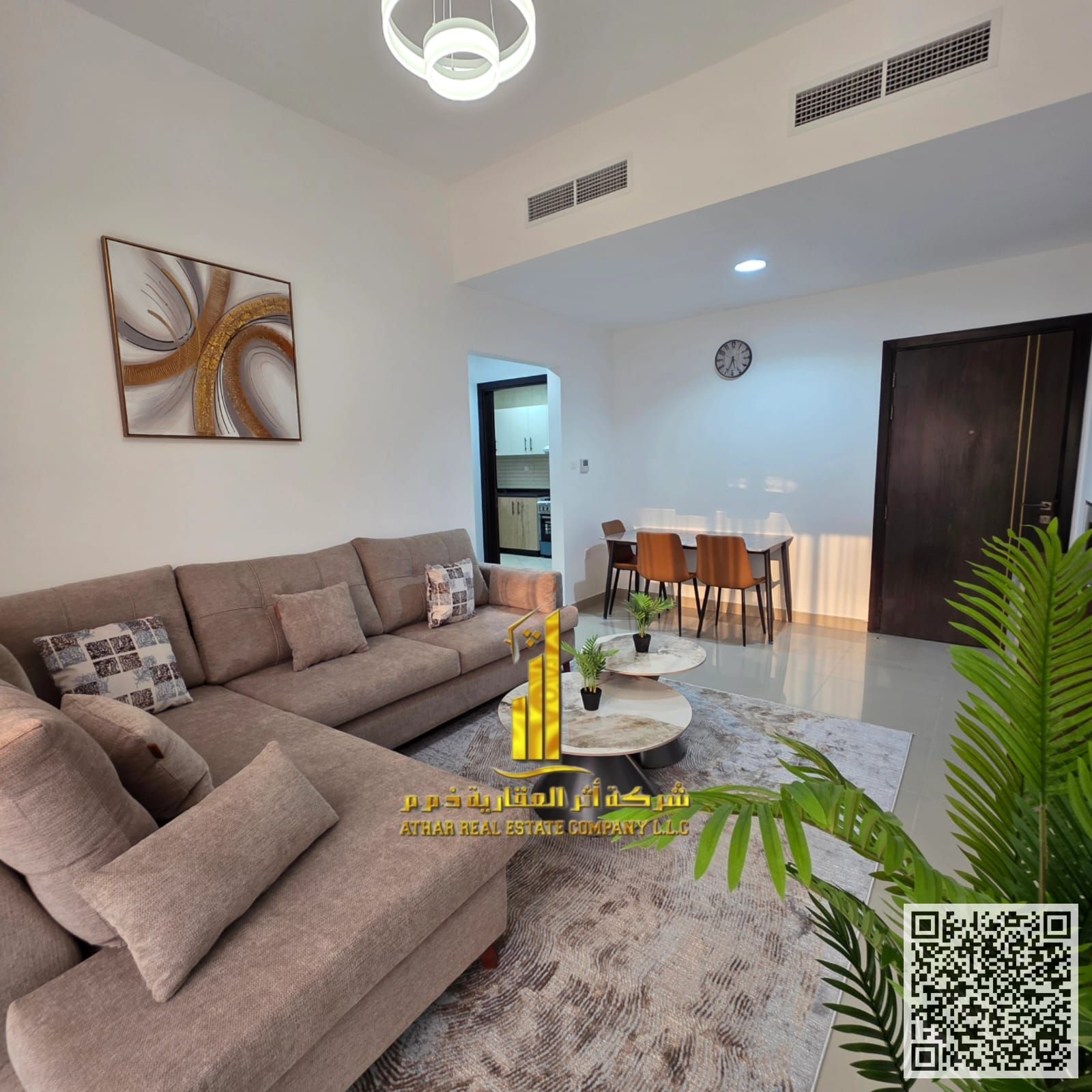 Luxury apartment for monthly rent, one bedroom and a hall with an open view, fully furnished with elegant furniture and a fully equipped kitchen