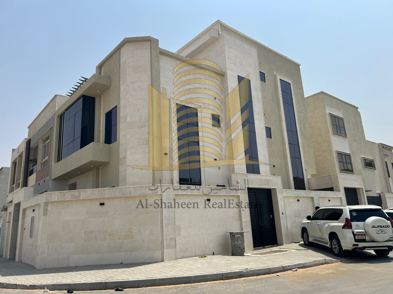 New villa for sale in Ajman 3 floor Al Zahia area Corner of two streets Area 210 square meters Consists of: First floor: Hall + separate sitting room with laundry Master bedroom + large kitchen Second floor: 3 master bedrooms + large hall Preparat