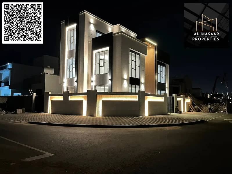 For sale: Luxurious modern villa on a corner lot with two street frontages, spacious layout, and high-end finishes.