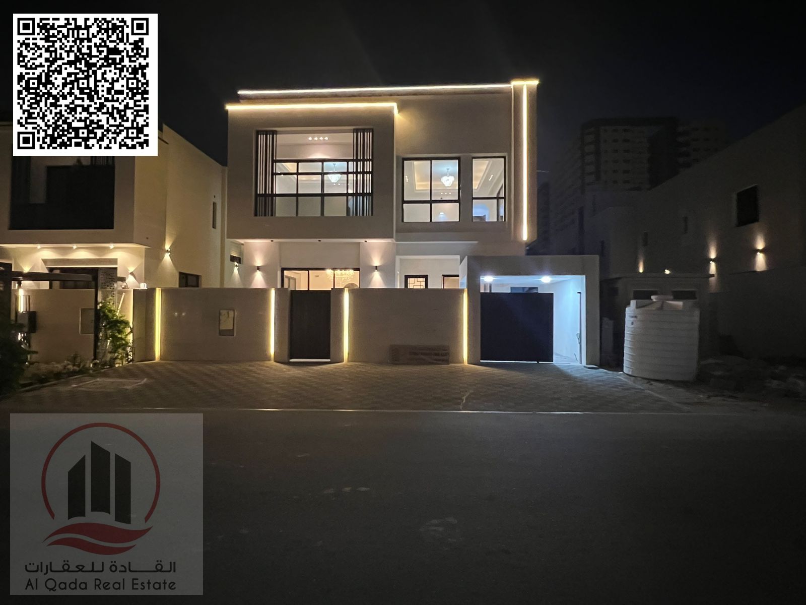 Villa for sale in Al Amrah area, Ajman. Modern design (5 master bedrooms, majlis, living room, and maid's room).