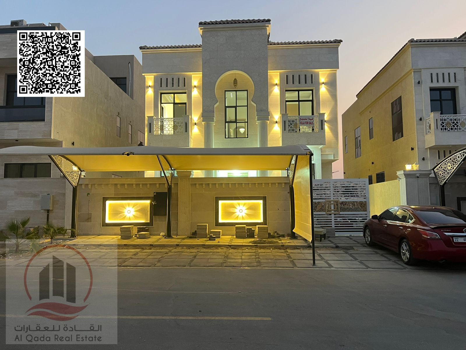 Villa for sale in Al Amrah area, Ajman. Classic design, ground floor, first floor, and roof. Price includes 6 master bedrooms, a majlis (formal sittin