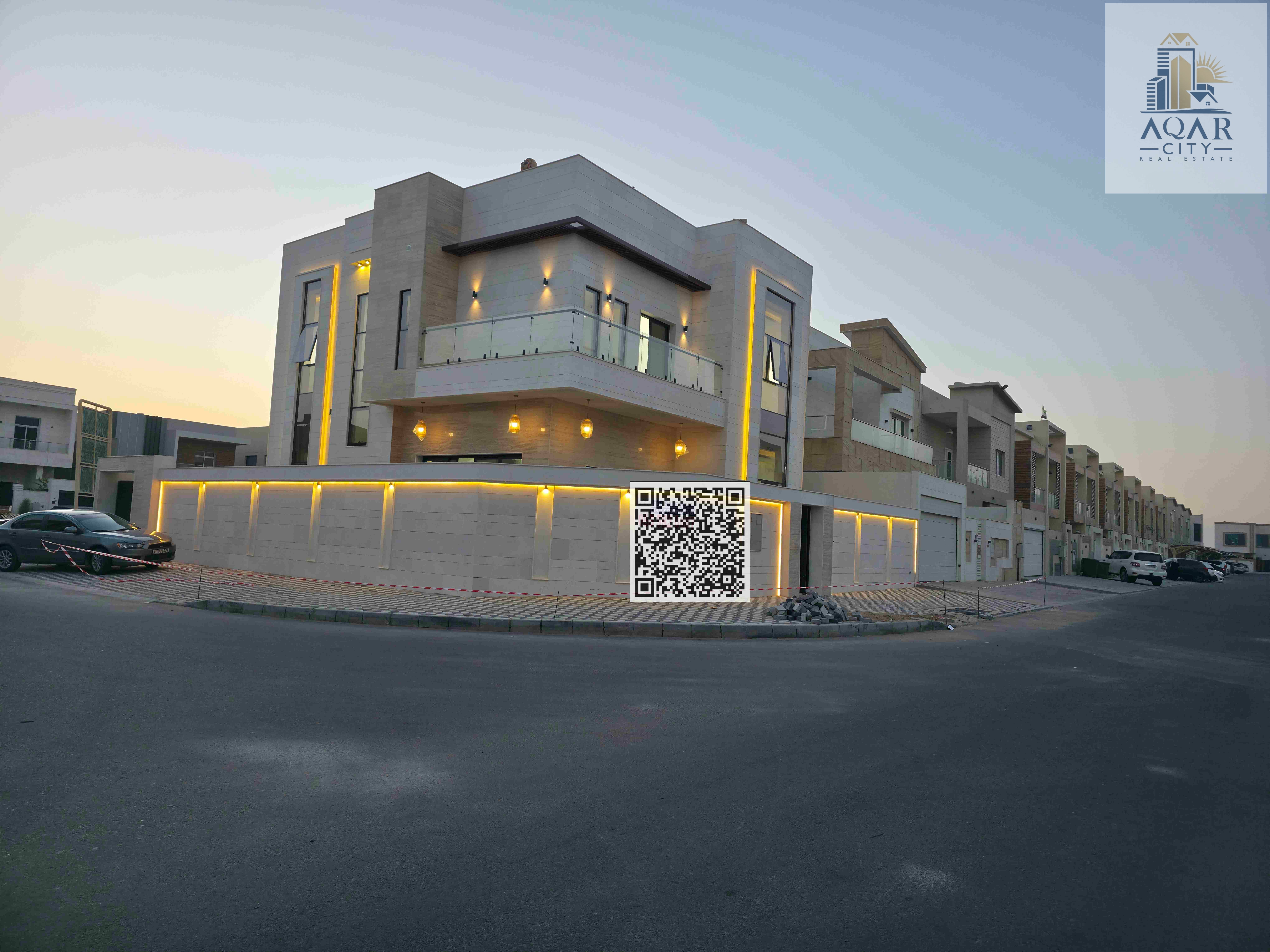 Luxury villa on the corner of two streets, including registration and ownership fees - two floors with an internal courtyard - opposite Rahmaniya, Sharjah - freehold for all nationalities - without any annual service fees