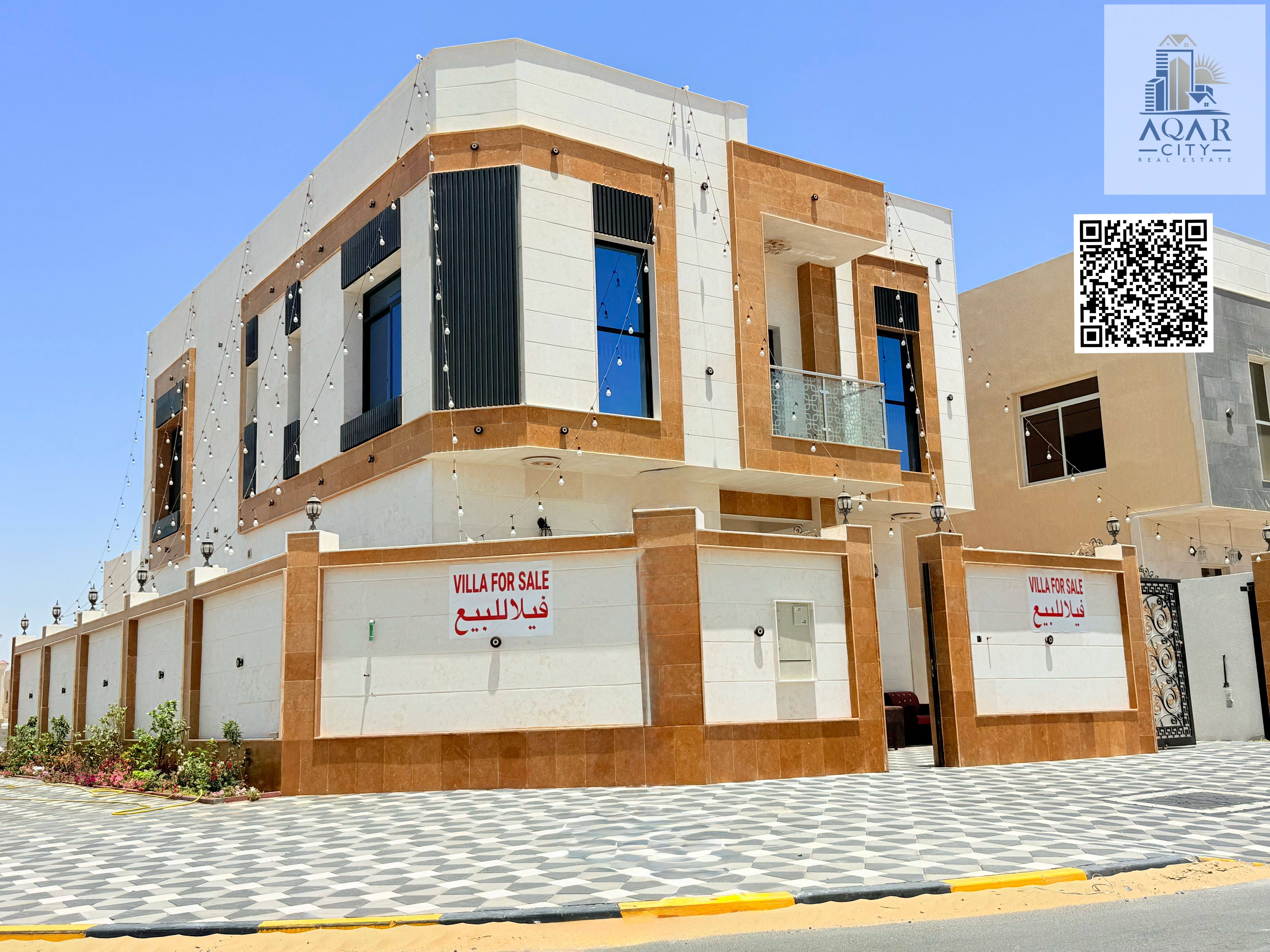 New villa for sale, first inhabitant in Al Amra area, Ajman Land area 3014 feet, building area 3500 It consists of 5 master bedrooms, a living room,