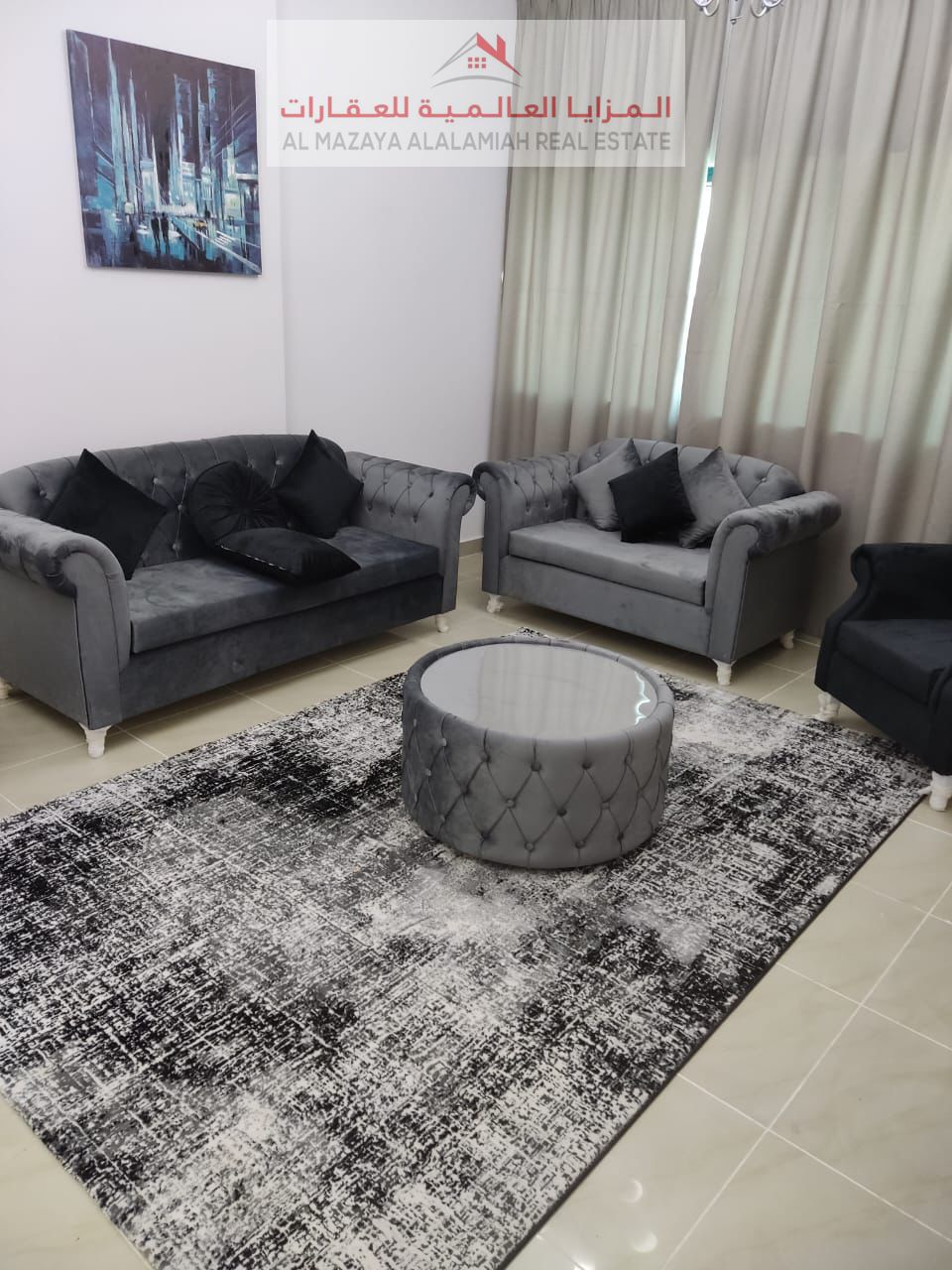 for rent monthly A fully furnished One-bedroom Two-bathroom apartment in Al Taawun Bin Ham Towers