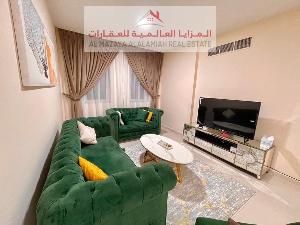 A fully furnished one-bedroom apartment in Al Majaz 3 for monthly rent with internet