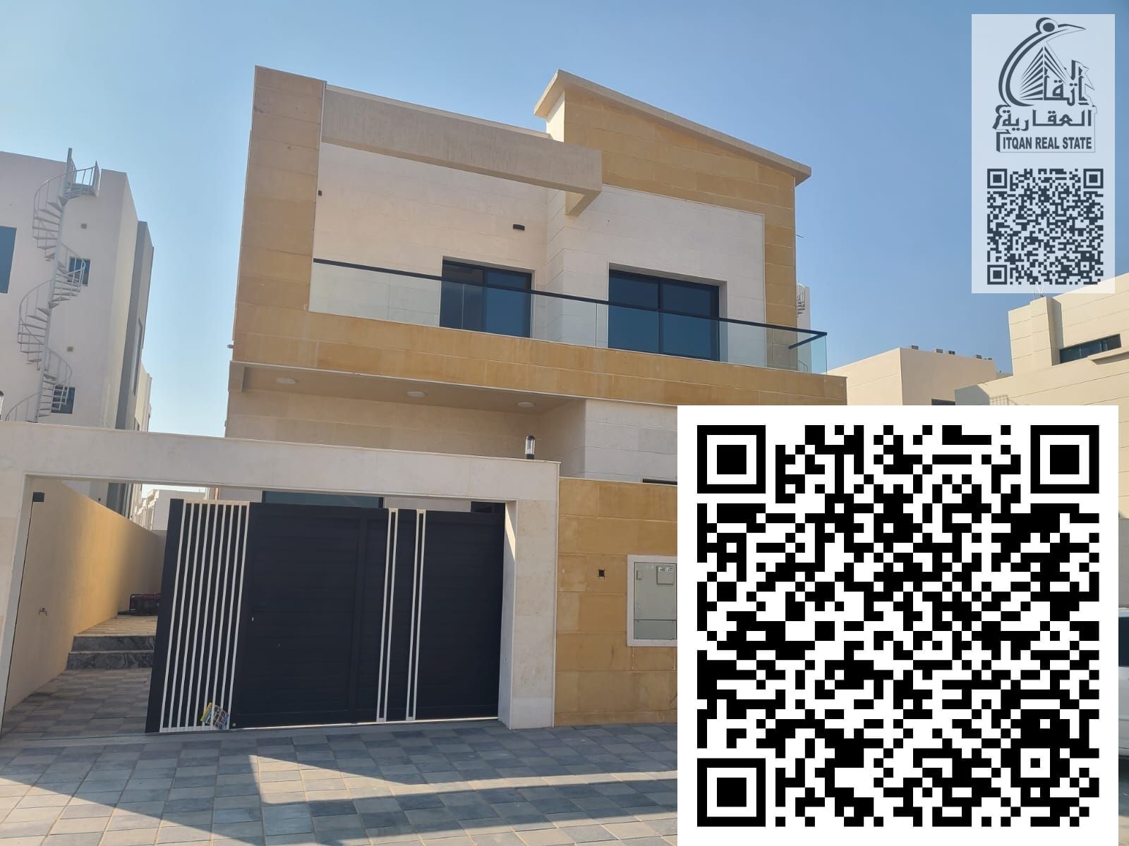 "Villa for sale directly from the owner in Al Hili area, on a main street, with a stone facade and a distinctive front setback. "