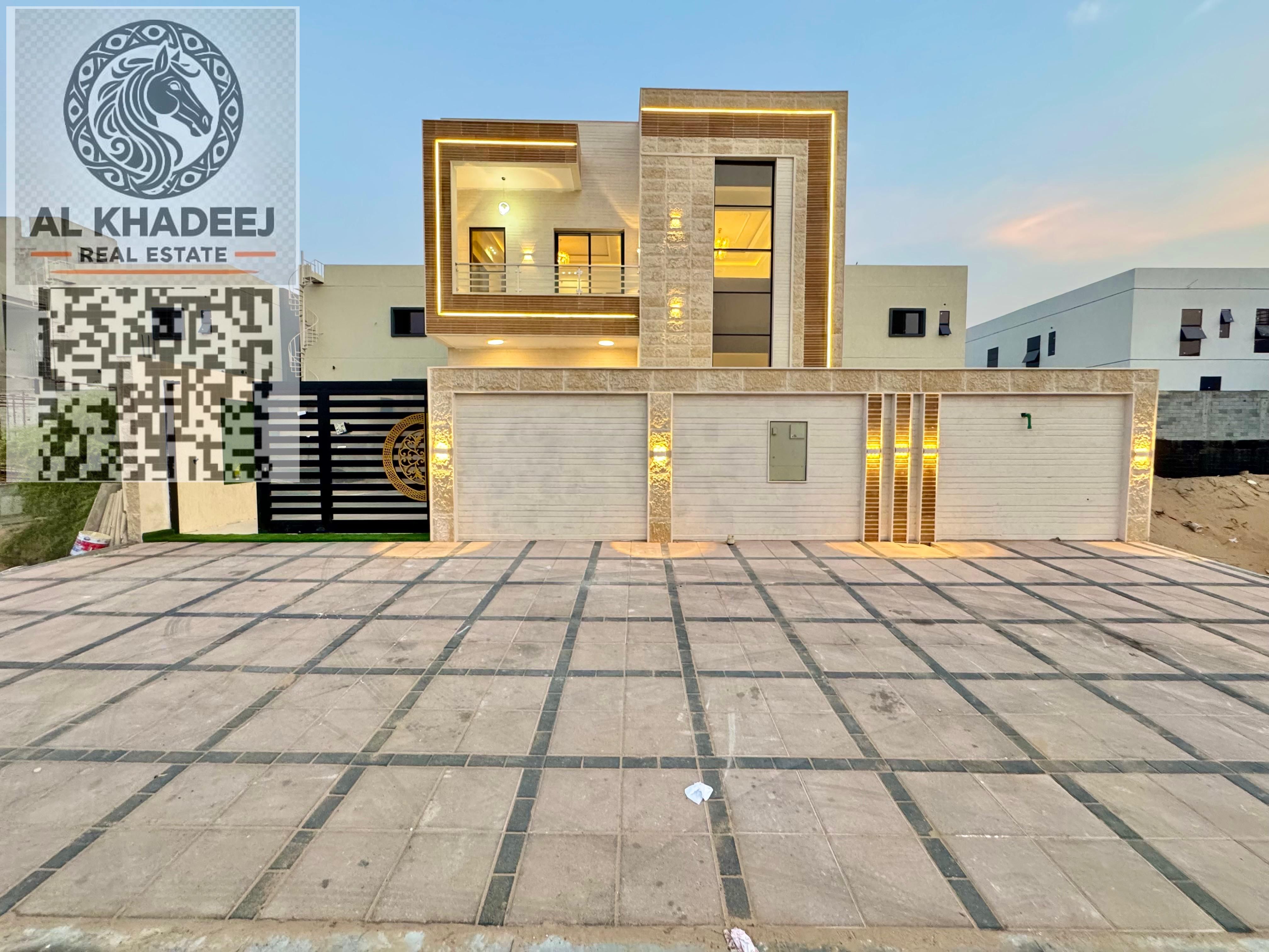 Modern villa with ultra-luxurious finishing in Al Helio 2 area, next to Mohammed Bin Zayed Road and Emirates Road, with easy access to Dubai and Sharj