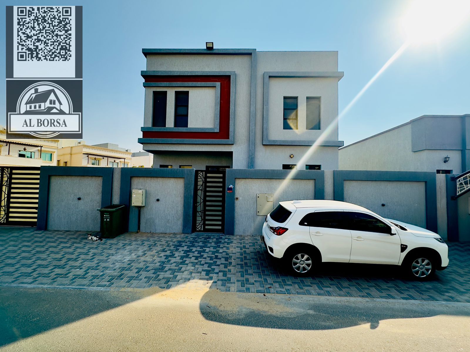 Luxury villa for sale in Al Zahia – Ajman | Corner, two floors, 5 master bedrooms with living room and majlis