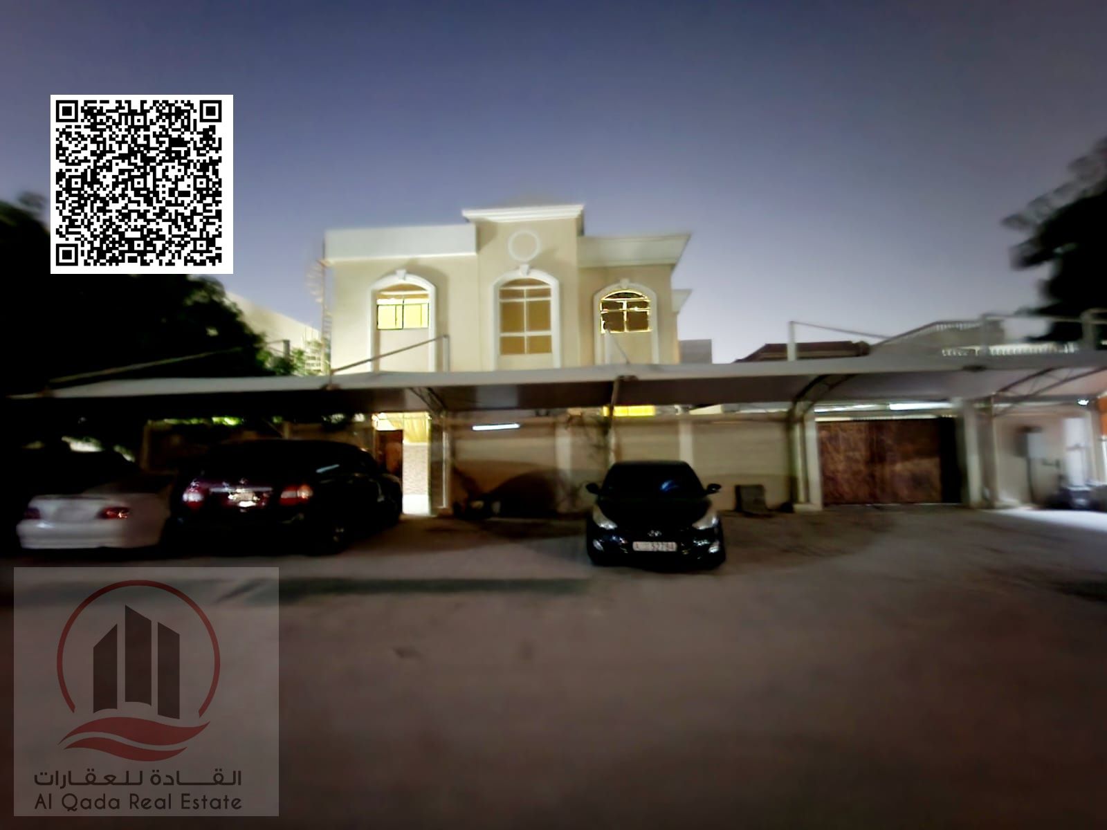 Villa for sale in Al Rawda 1, Ajman. Modern design. The villa features 9 master bedrooms, a majlis (formal sitting room), a living room, and a maid's