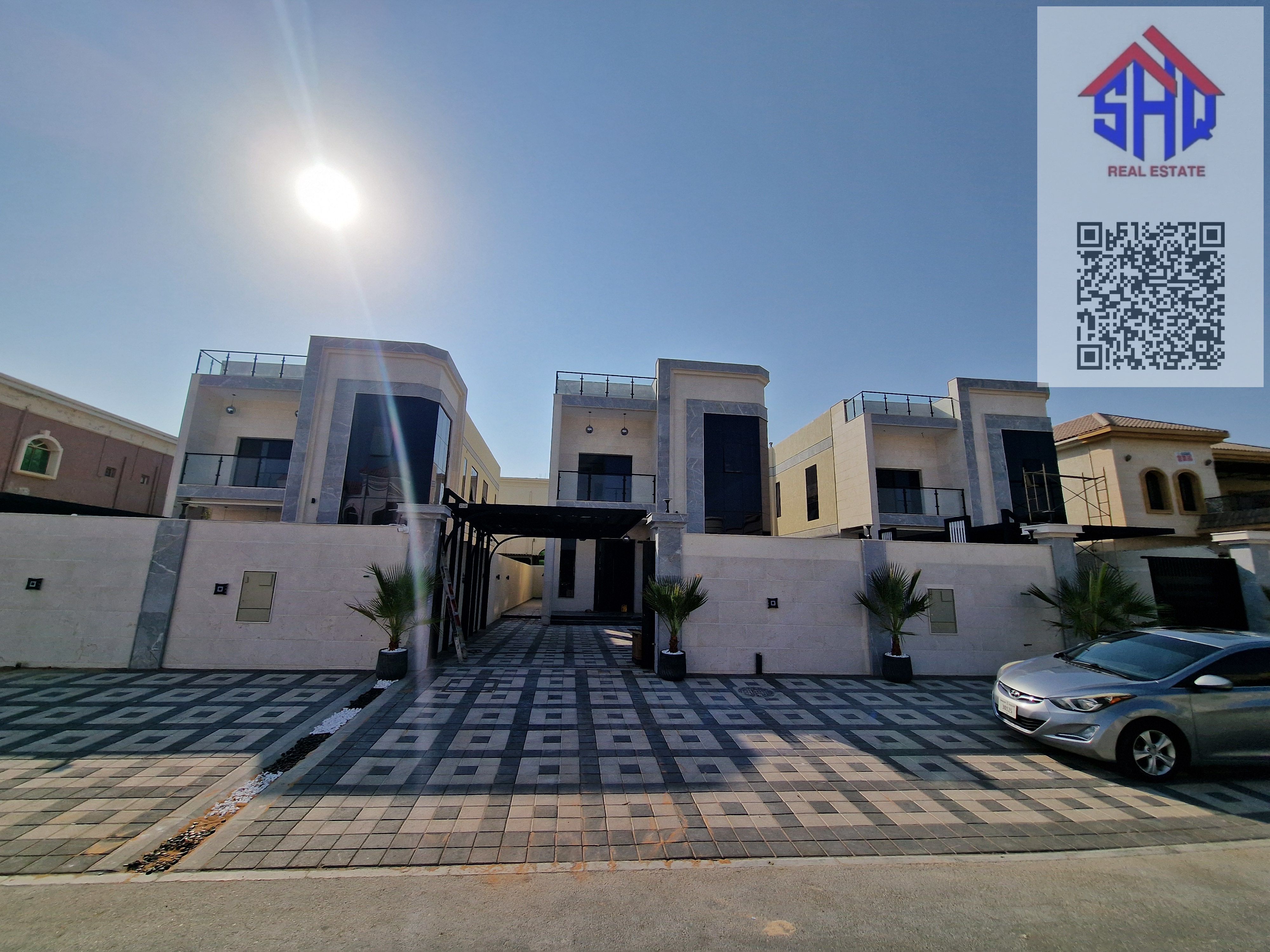 Villa for sale with swimming pool, garden, and dressing room. Includes water, electricity, and air conditioning. Five bedrooms, living room, majlis, and maid's room.
