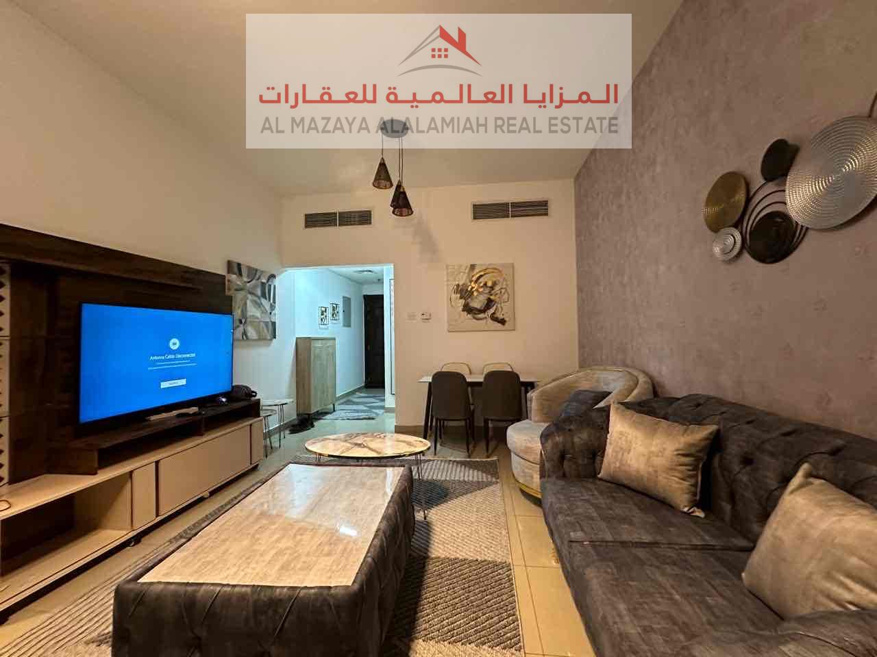 For monthly rent - completely new apartment - first resident - deluxe furnished room and hall - Sharjah - Al Taawun - with internet