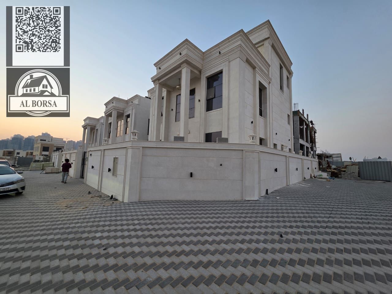 Luxury modern villa for sale on a corner lot – Al Helio 2 area, Ajman. Price includes registration and ownership fees. Freehold ownership for all nati