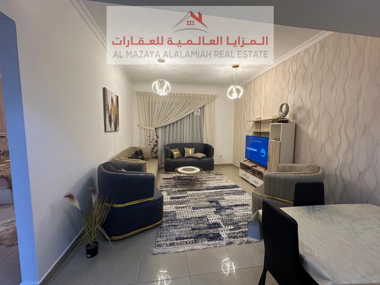 For rent monthly - fully furnished one-room apartment and living room - Sharjah - Al Qasba - with internet