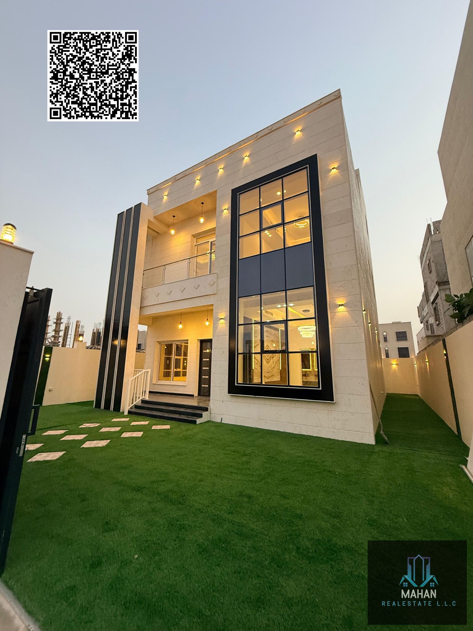 A beautiful and stunning modern villa in the Al Zahia area of Ajman, consisting of two floors and a rooftop terrace.
