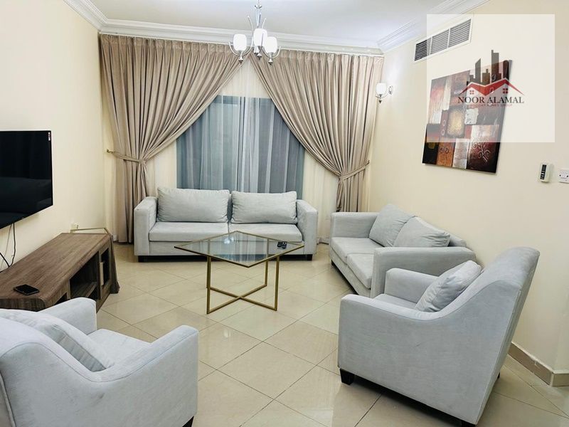 Sharjah, Al Taawun area. One bedroom, living room, kitchen, two bathrooms, and balcony.