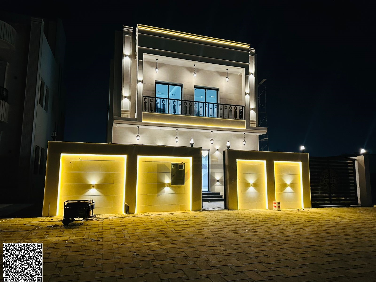Luxury villa for sale with a distinctive modern design on Sheikh Mohammed Bin Zayed Road. Ground floor, first floor, and roof. Registration fees inclu
