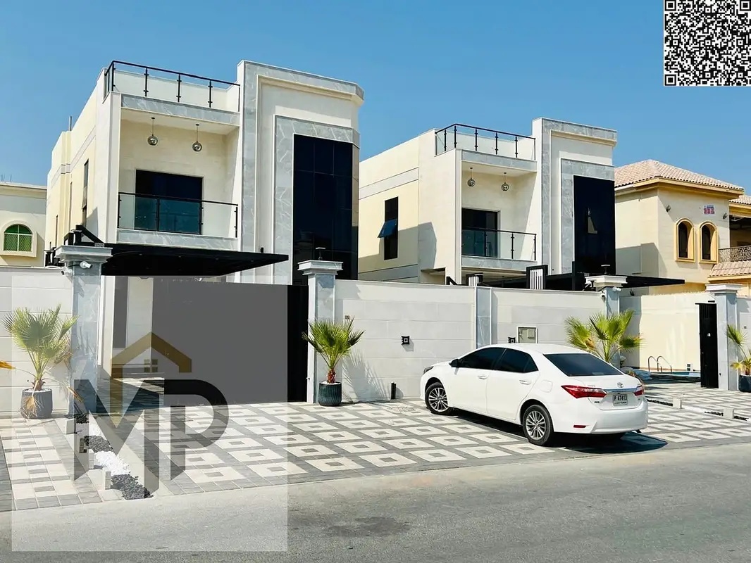 Luxury villa for sale in Al Rawda 3 – Ajman, super deluxe finishing with luxurious stone and marble, plus a private pool, guaranteeing unparalleled