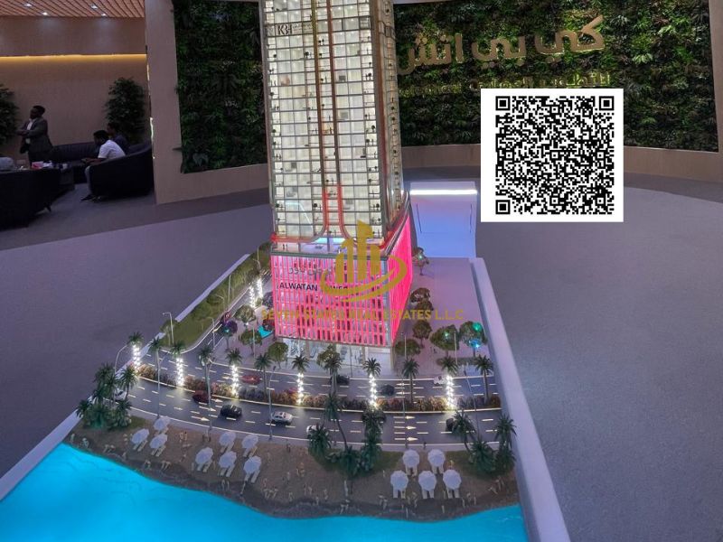 Own a one-bedroom apartment in Al Watan Tower, on Ajman Corniche, with a down payment of 55,000 AED. No commission, no registration fees, and no inter