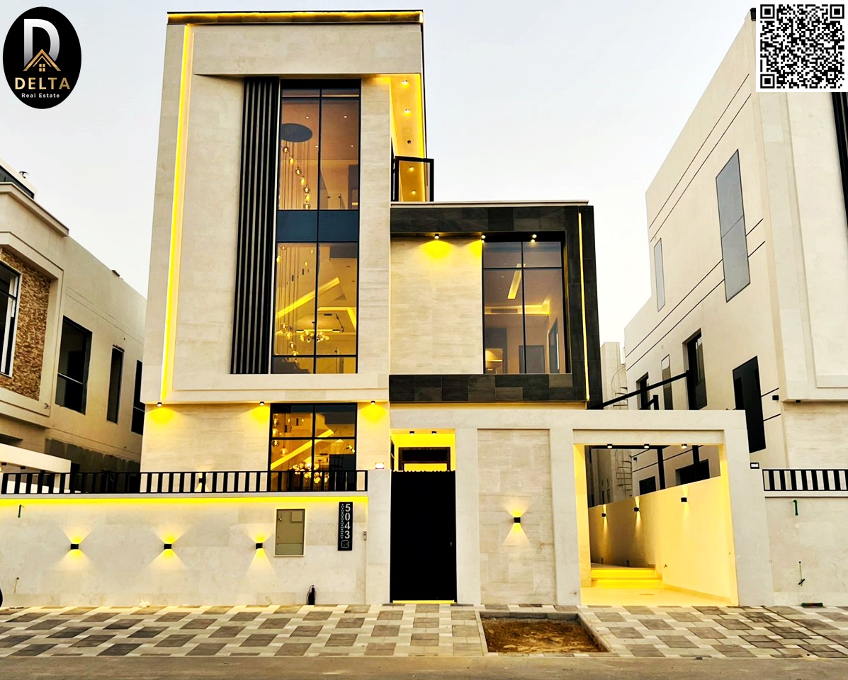 Luxury modern villa for sale, two floors with a roof terrace, in Al Yasmin, Ajman | Freehold ownership for all nationalities | High-end finishes