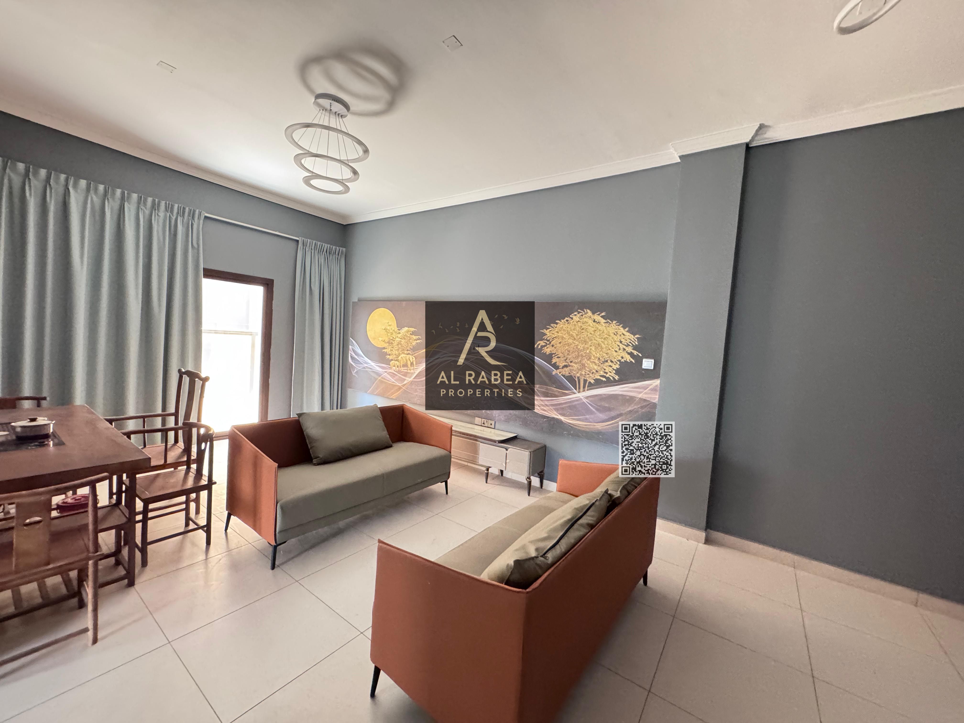 Two bedrooms, a living room, and two bathrooms. Spacious. Price: 41 (currency unspecified) in four installments. Security deposit: 5000 (currency unsp