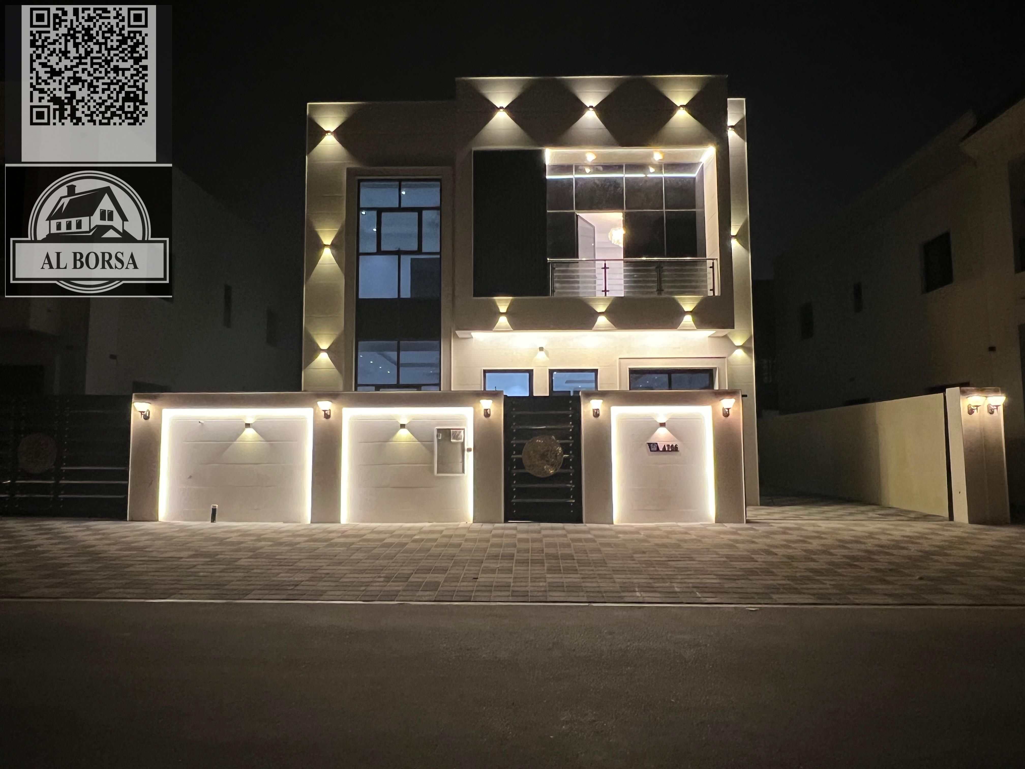 In Al-Haliyo 2, first occupancy, two floors, majlis + hall, 5 master bedrooms, 7 bathrooms, built-in wardrobes, with a spacious kitchen and maid's roo