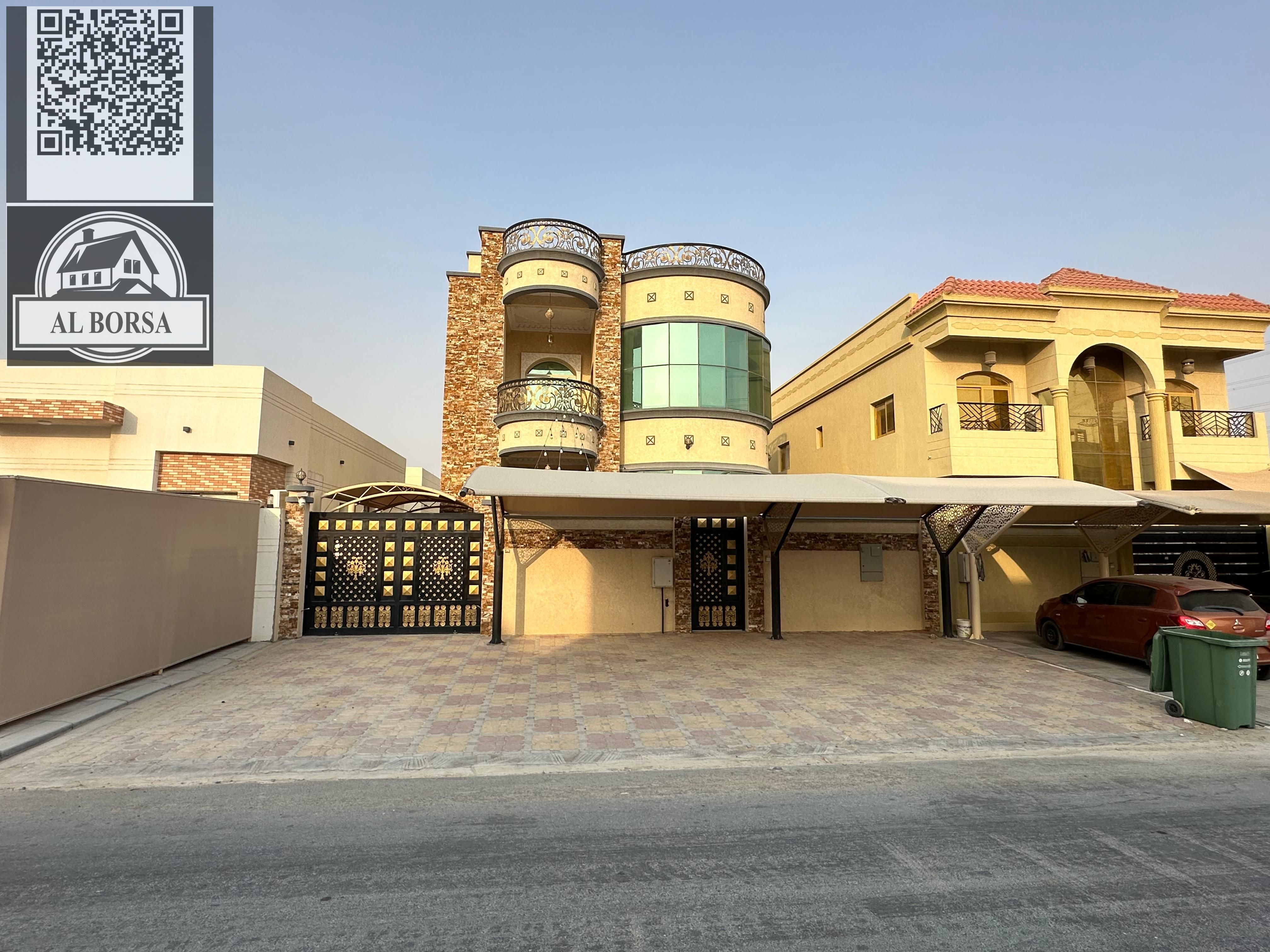 For rent in Al Yasmin, Ajman, a villa consisting of 5 master bedrooms, a majlis, a living room, and a maid's room