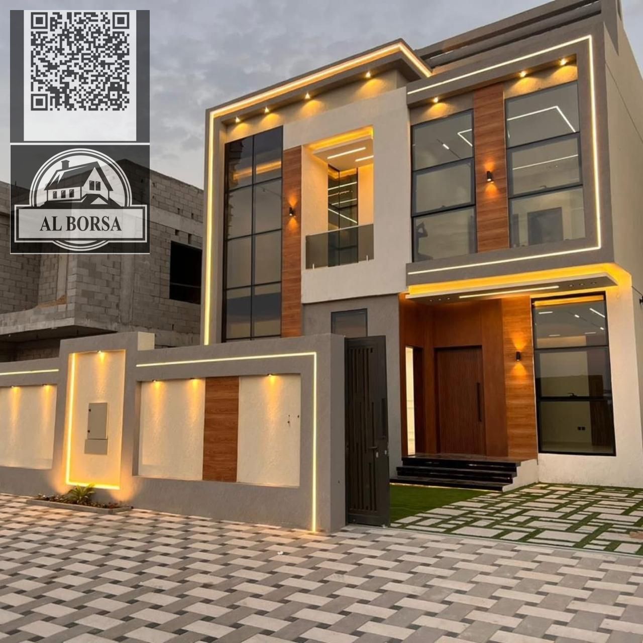 Villa for sale in Al Helio 1, Ajman. 4 master bedrooms, majlis, 2 living rooms, kitchen, and maid's room.