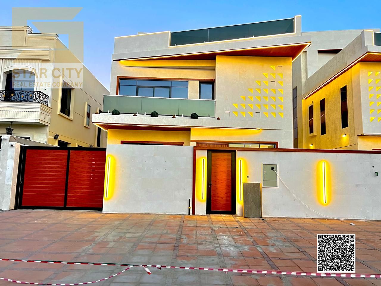 Luxury modern villa with elegant architectural design for sale in Ajman, including registration fees and a special cash offer