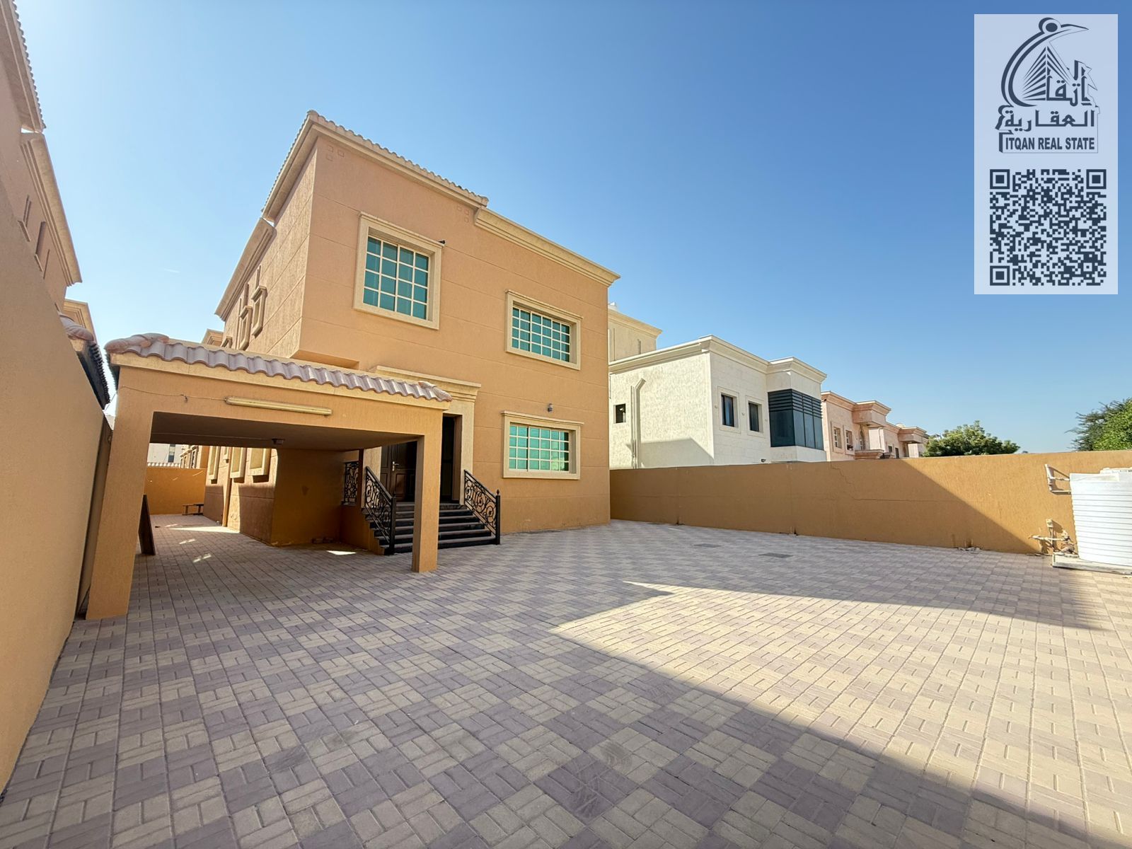 Villa for sale in Al Rawda 1, close to all services, opposite the mosque, second plot from the main road, includes water, electricity, sewage, and air